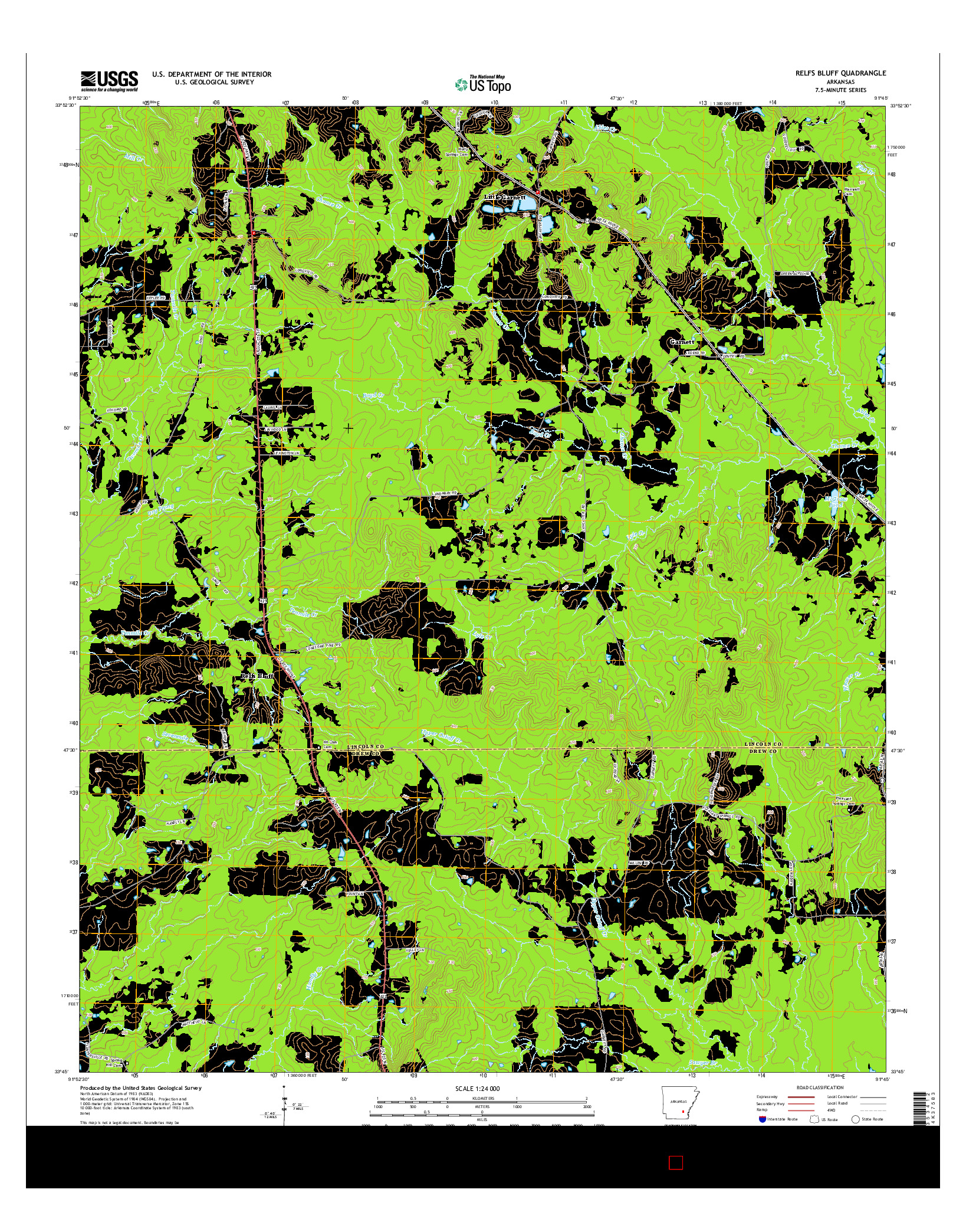 USGS US TOPO 7.5-MINUTE MAP FOR RELFS BLUFF, AR 2014