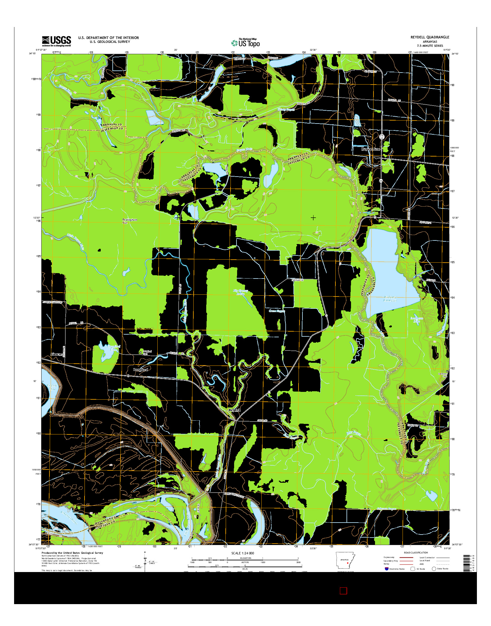 USGS US TOPO 7.5-MINUTE MAP FOR REYDELL, AR 2014