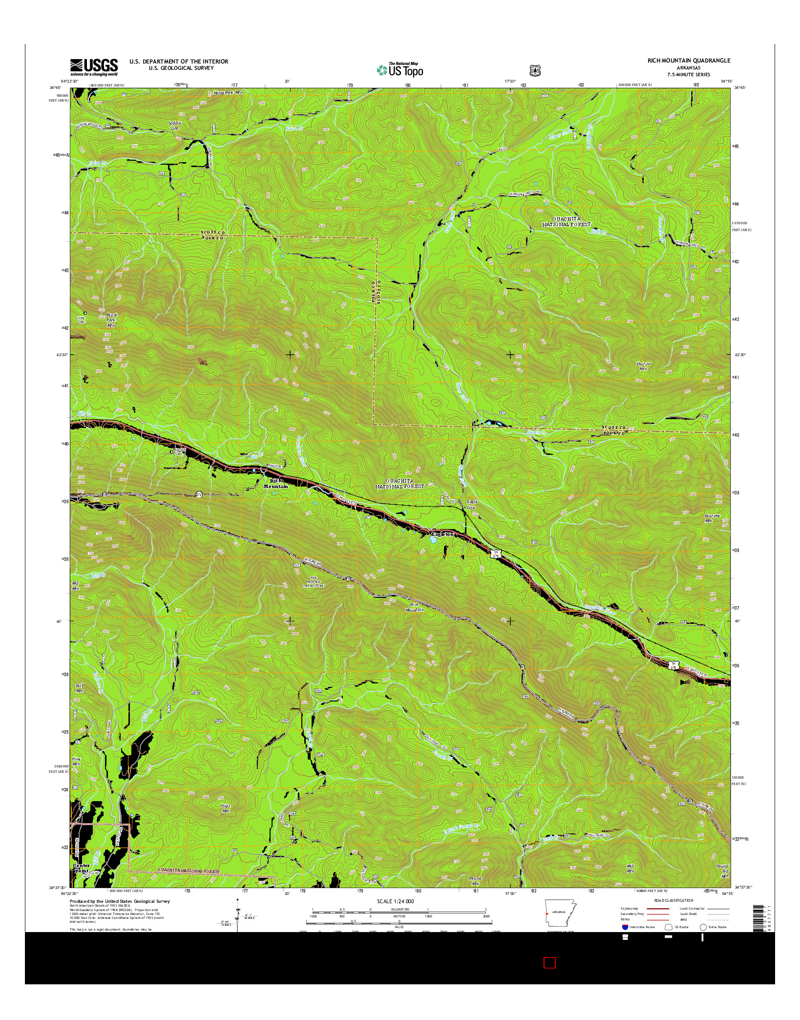 USGS US TOPO 7.5-MINUTE MAP FOR RICH MOUNTAIN, AR 2014