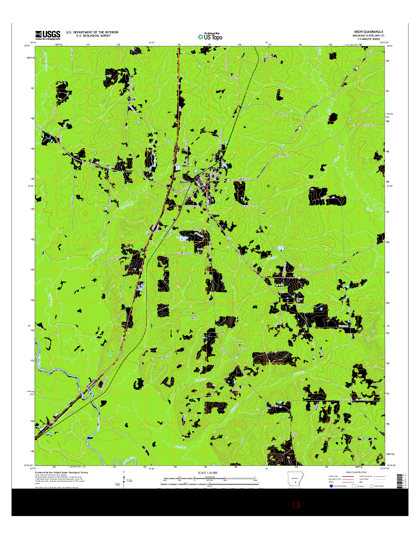 USGS US TOPO 7.5-MINUTE MAP FOR RISON, AR 2014