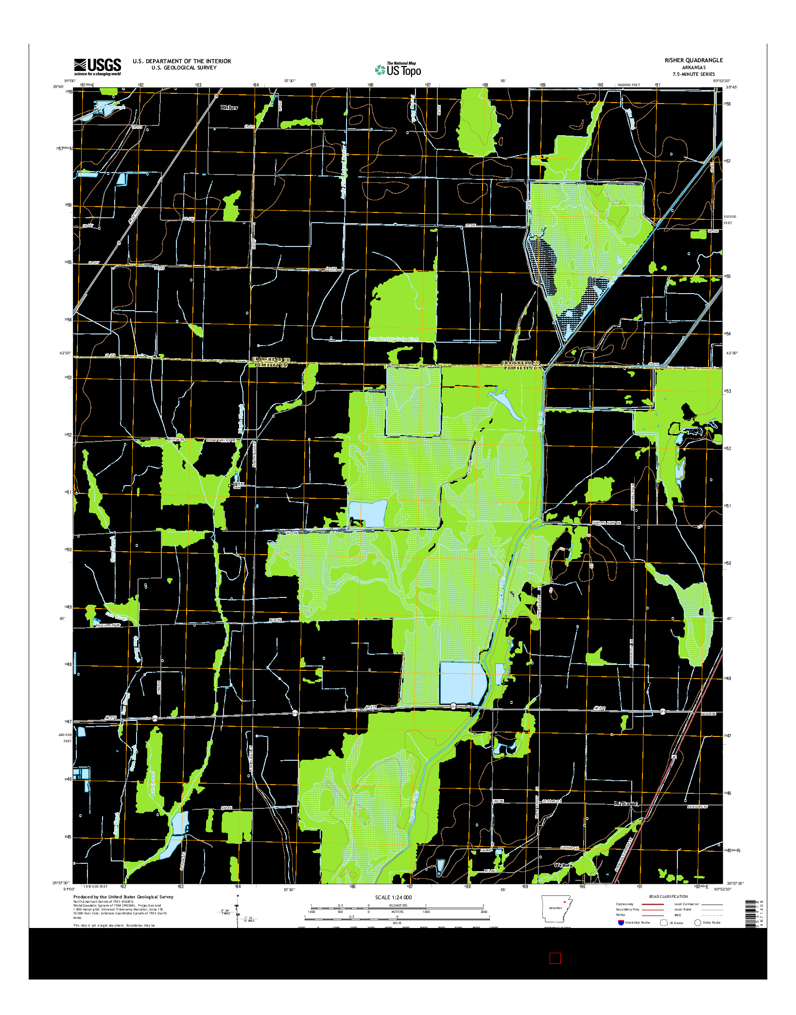 USGS US TOPO 7.5-MINUTE MAP FOR RISHER, AR 2014