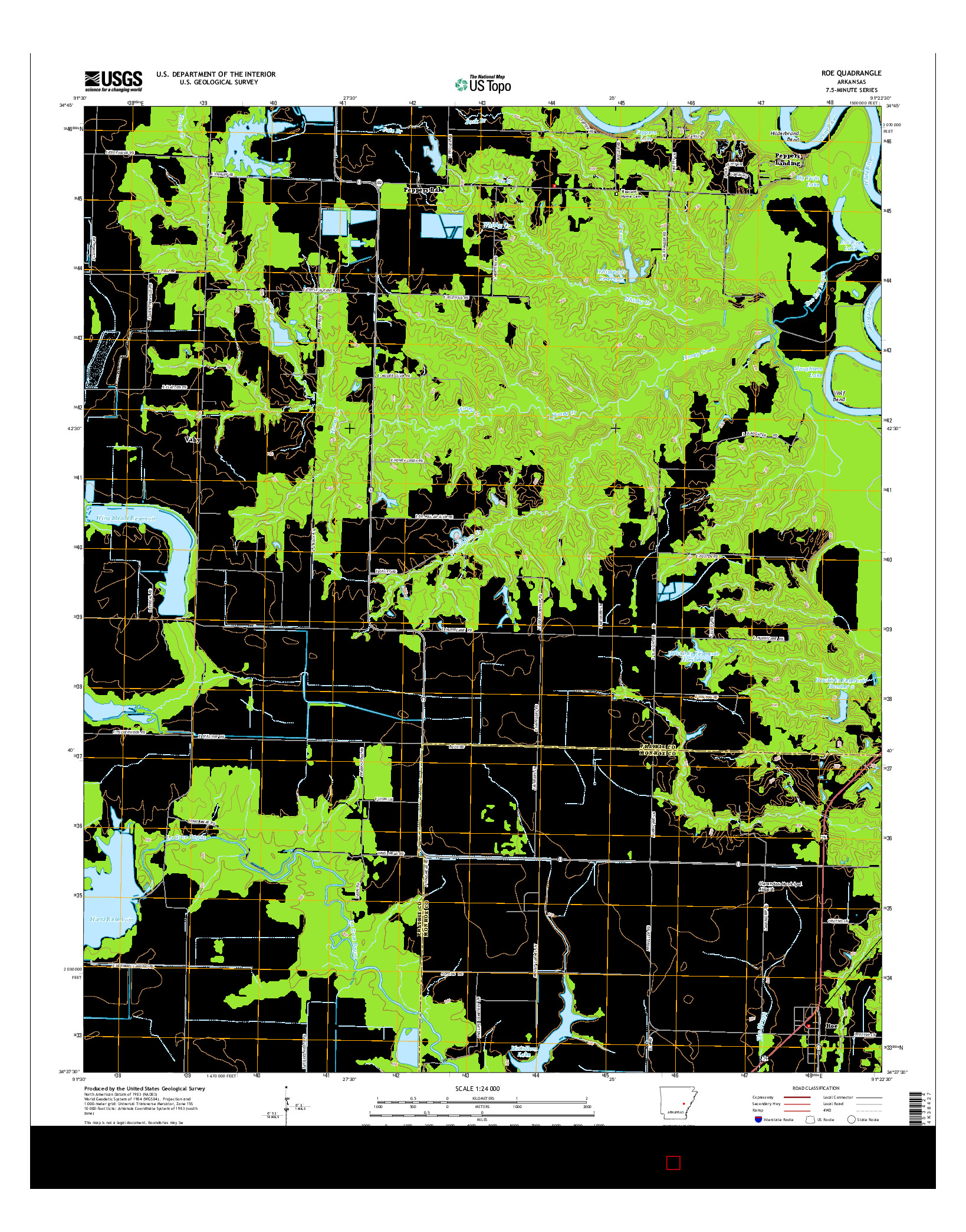 USGS US TOPO 7.5-MINUTE MAP FOR ROE, AR 2014