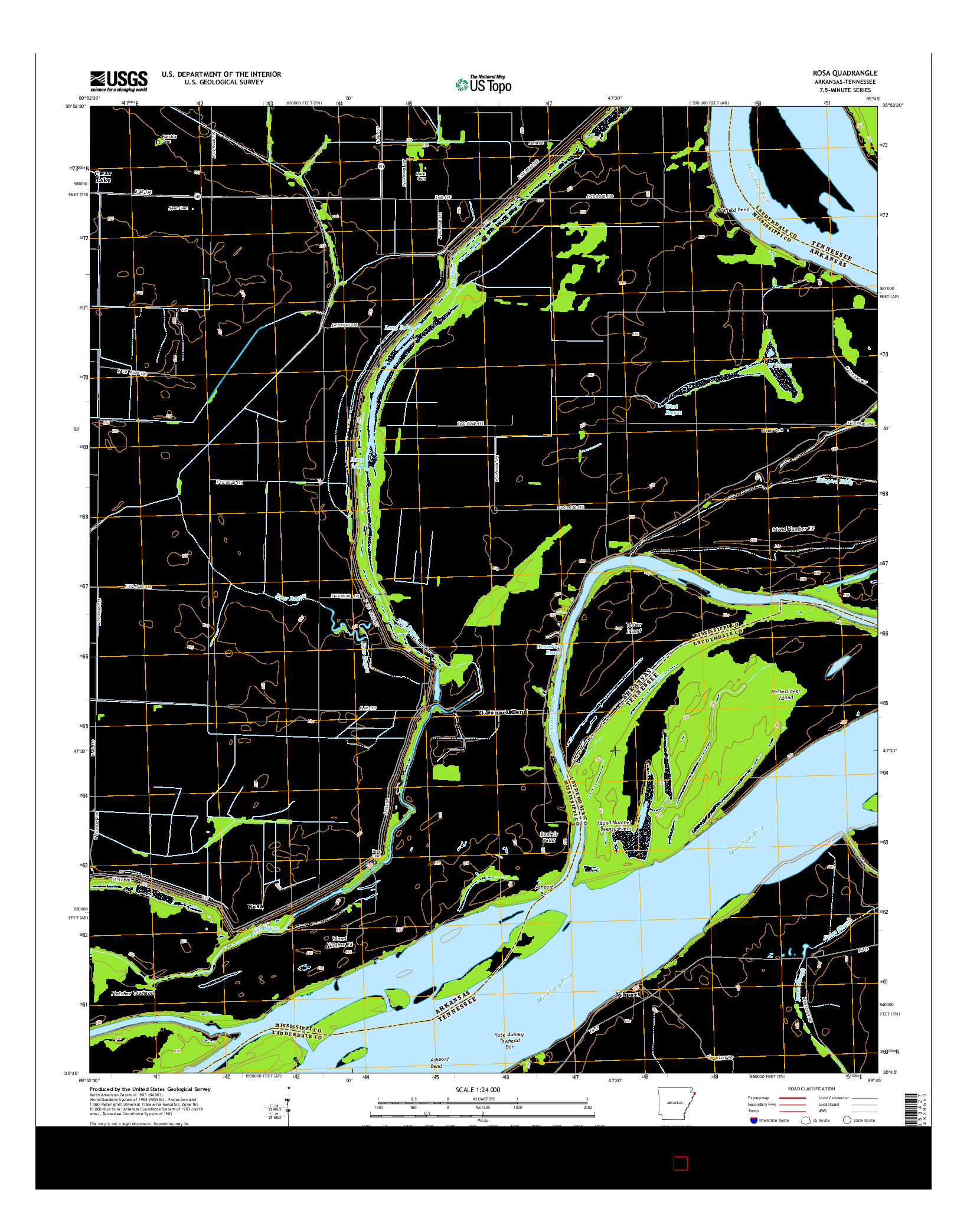 USGS US TOPO 7.5-MINUTE MAP FOR ROSA, AR-TN 2014