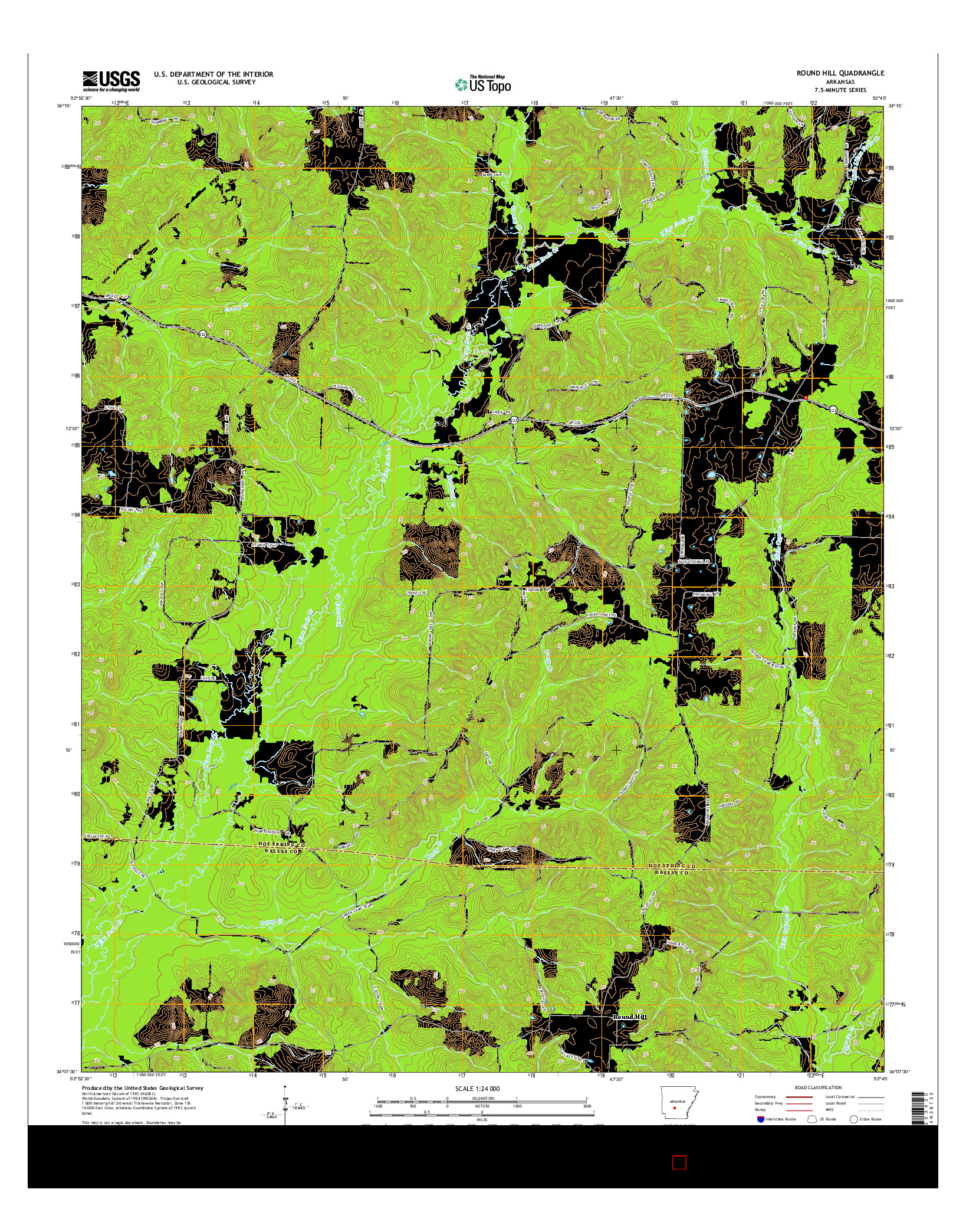 USGS US TOPO 7.5-MINUTE MAP FOR ROUND HILL, AR 2014