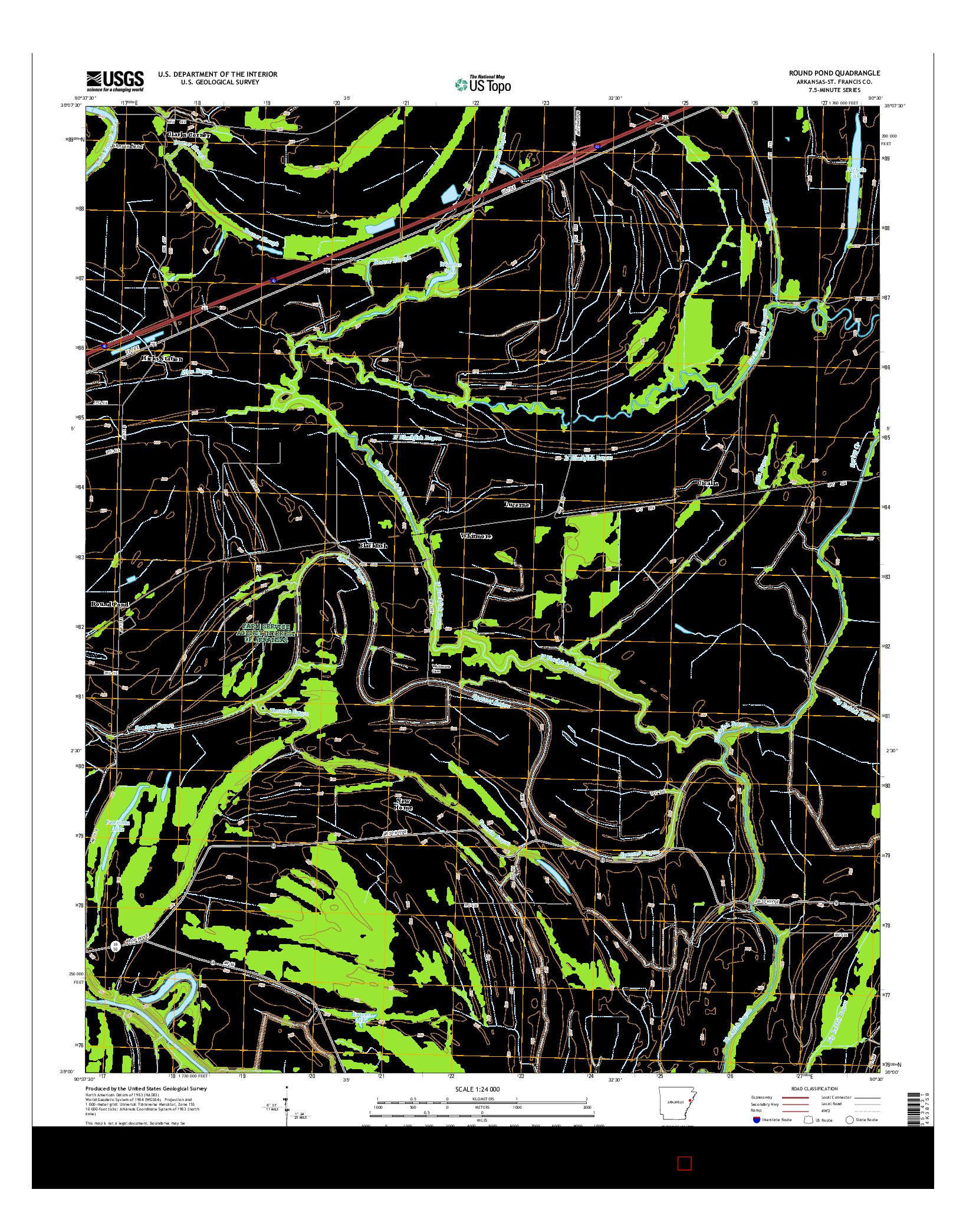 USGS US TOPO 7.5-MINUTE MAP FOR ROUND POND, AR 2014