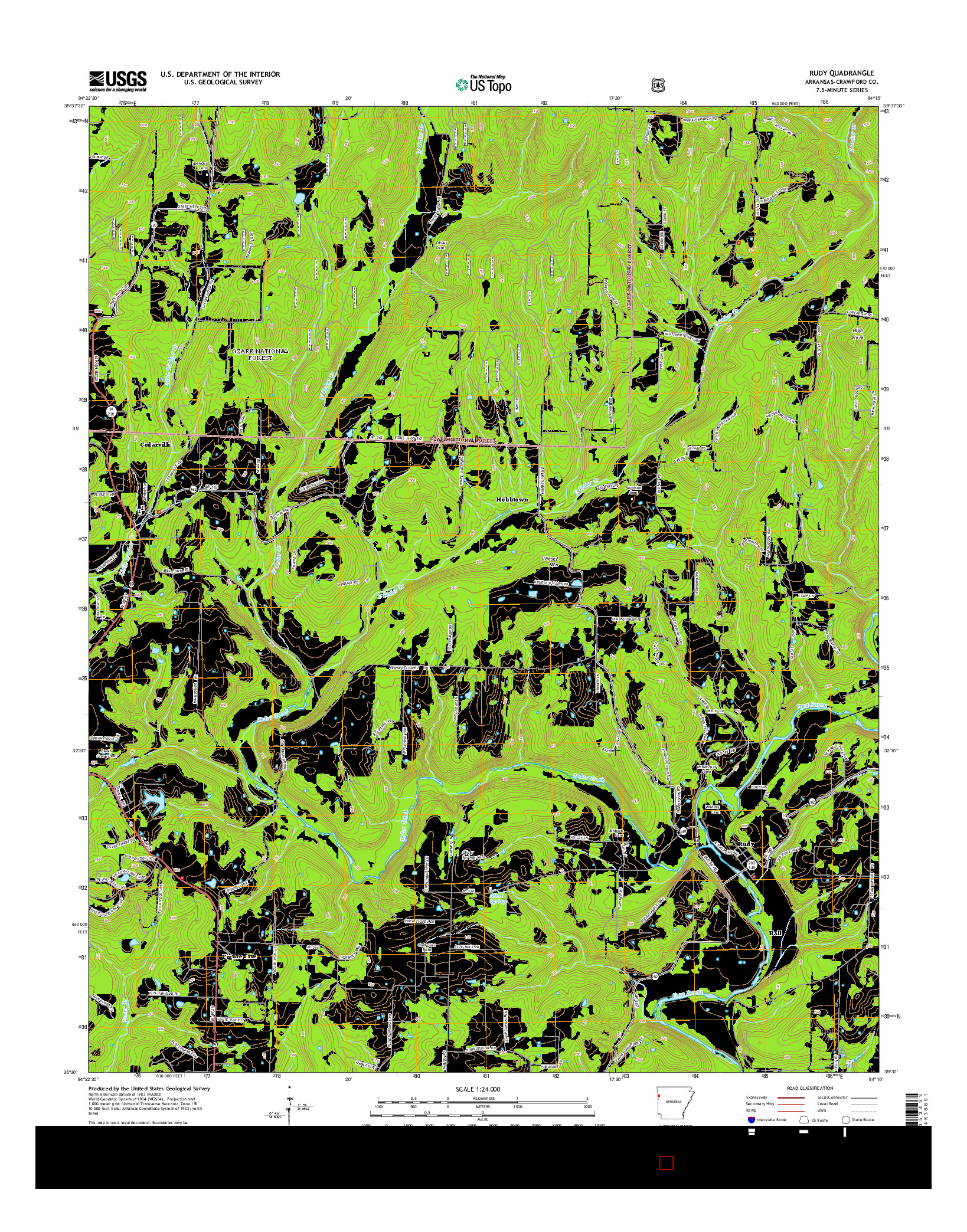 USGS US TOPO 7.5-MINUTE MAP FOR RUDY, AR 2014