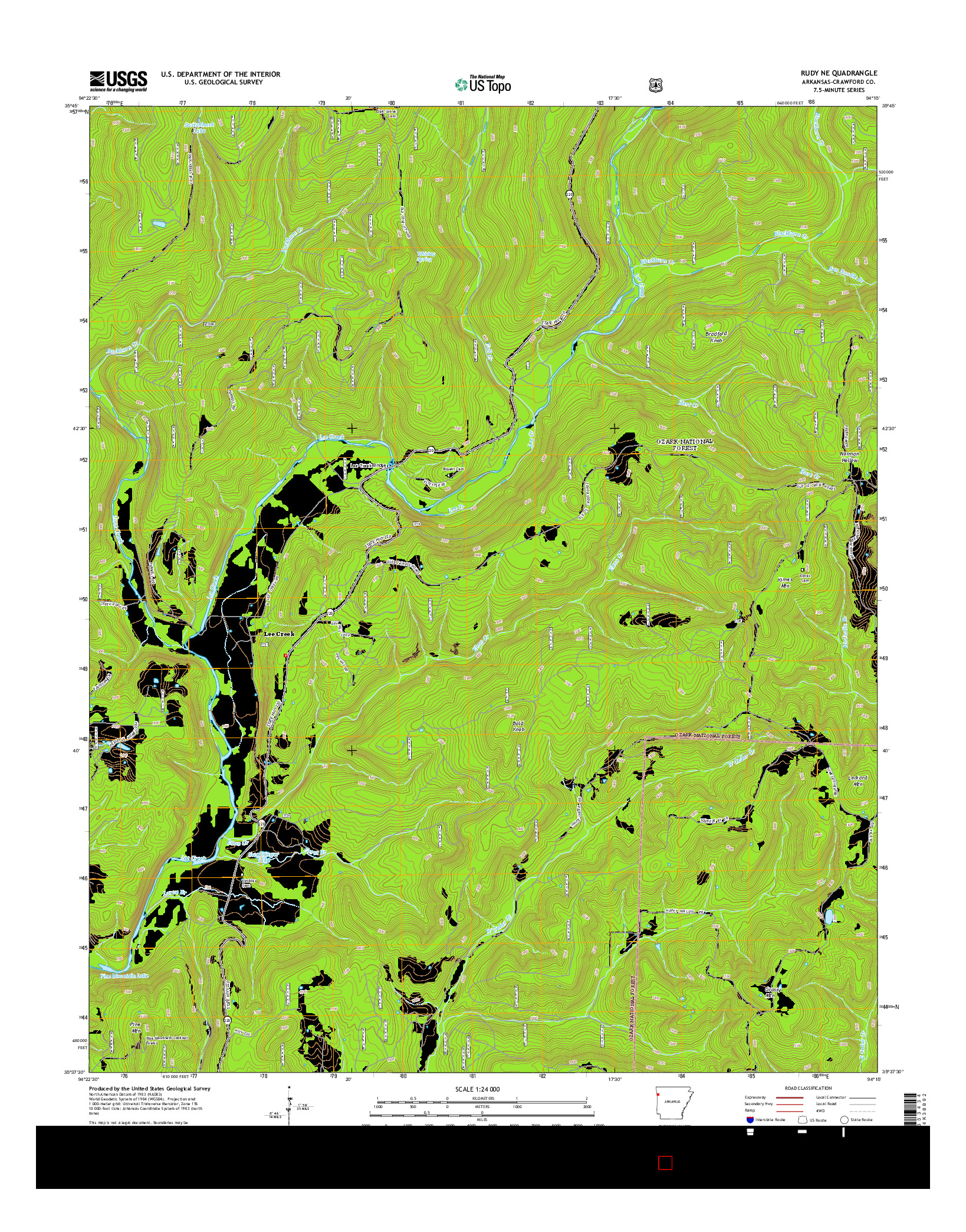 USGS US TOPO 7.5-MINUTE MAP FOR RUDY NE, AR 2014