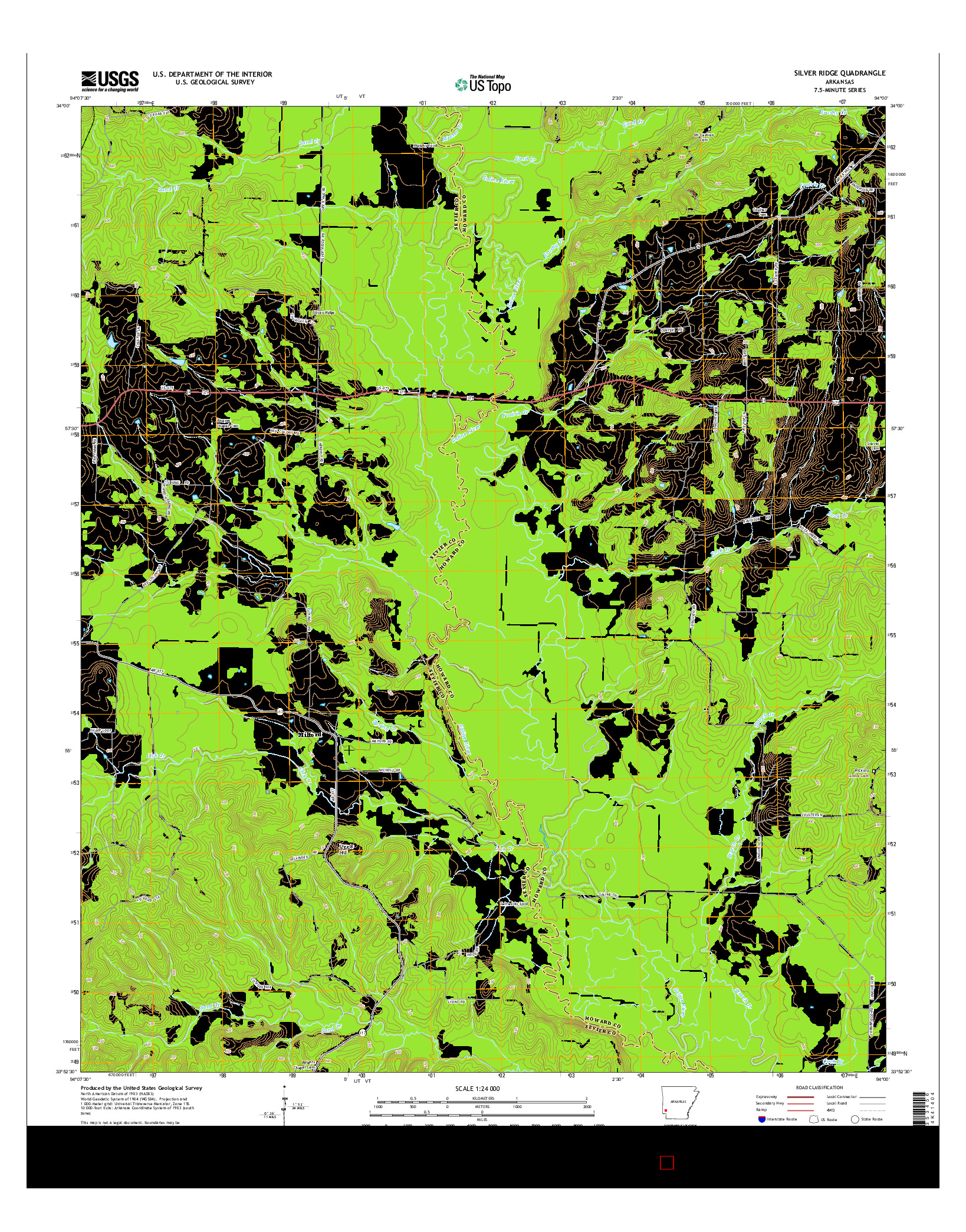USGS US TOPO 7.5-MINUTE MAP FOR SILVER RIDGE, AR 2014