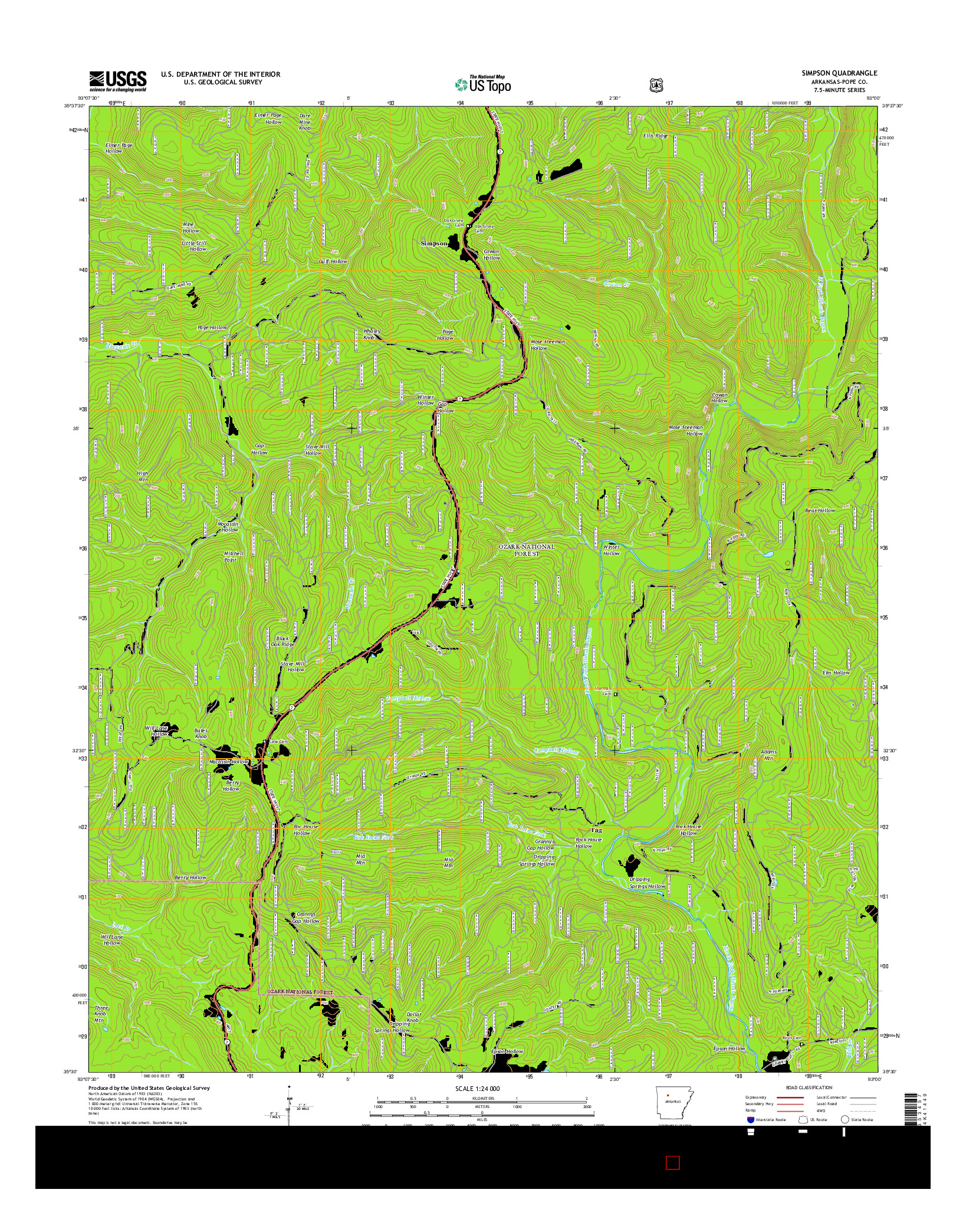 USGS US TOPO 7.5-MINUTE MAP FOR SIMPSON, AR 2014