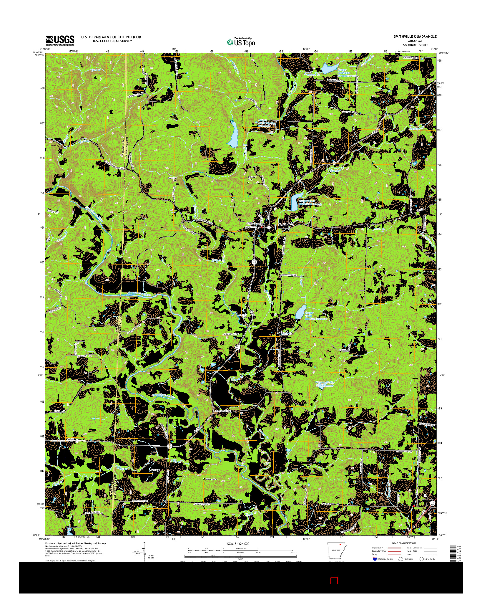 USGS US TOPO 7.5-MINUTE MAP FOR SMITHVILLE, AR 2014