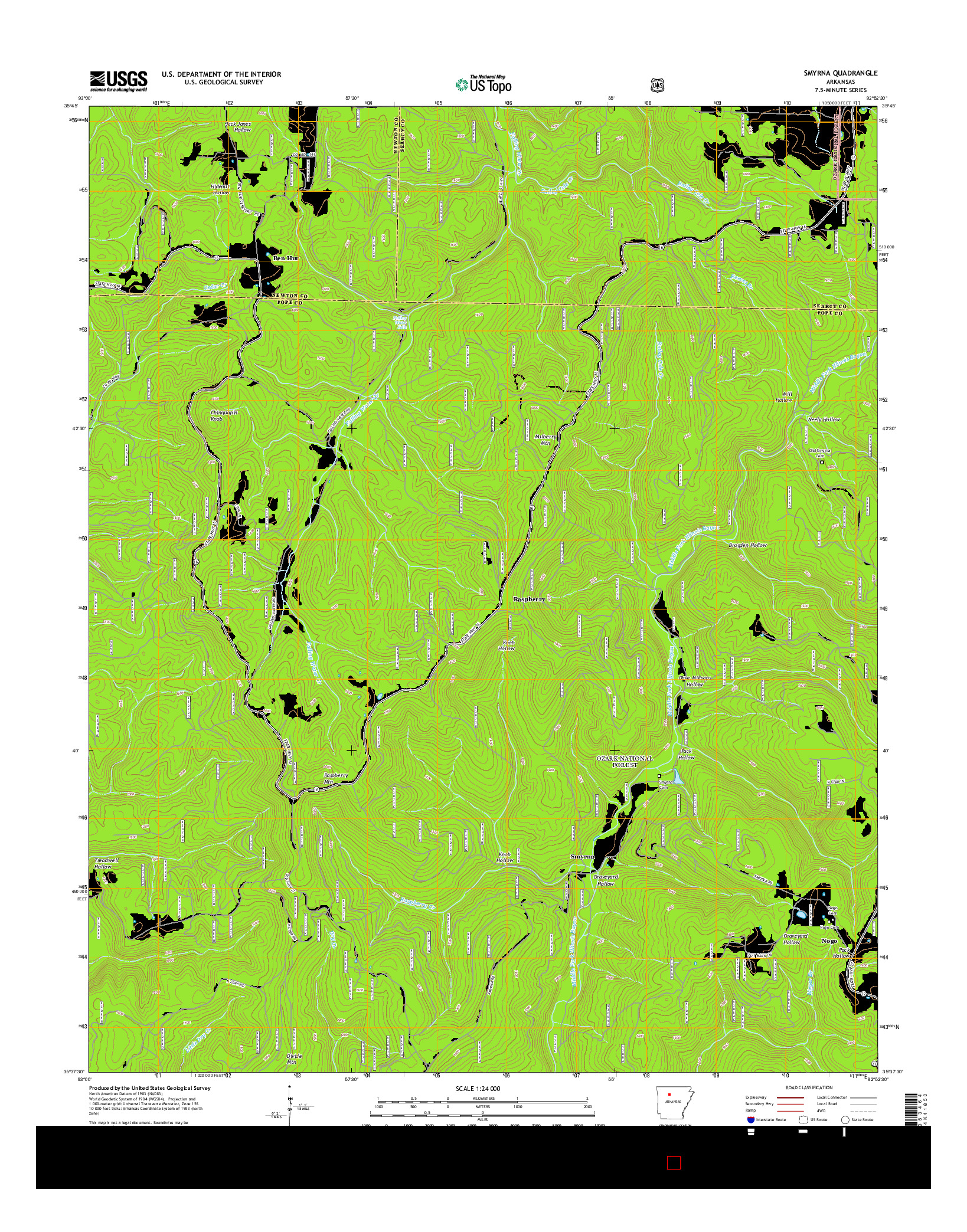 USGS US TOPO 7.5-MINUTE MAP FOR SMYRNA, AR 2014