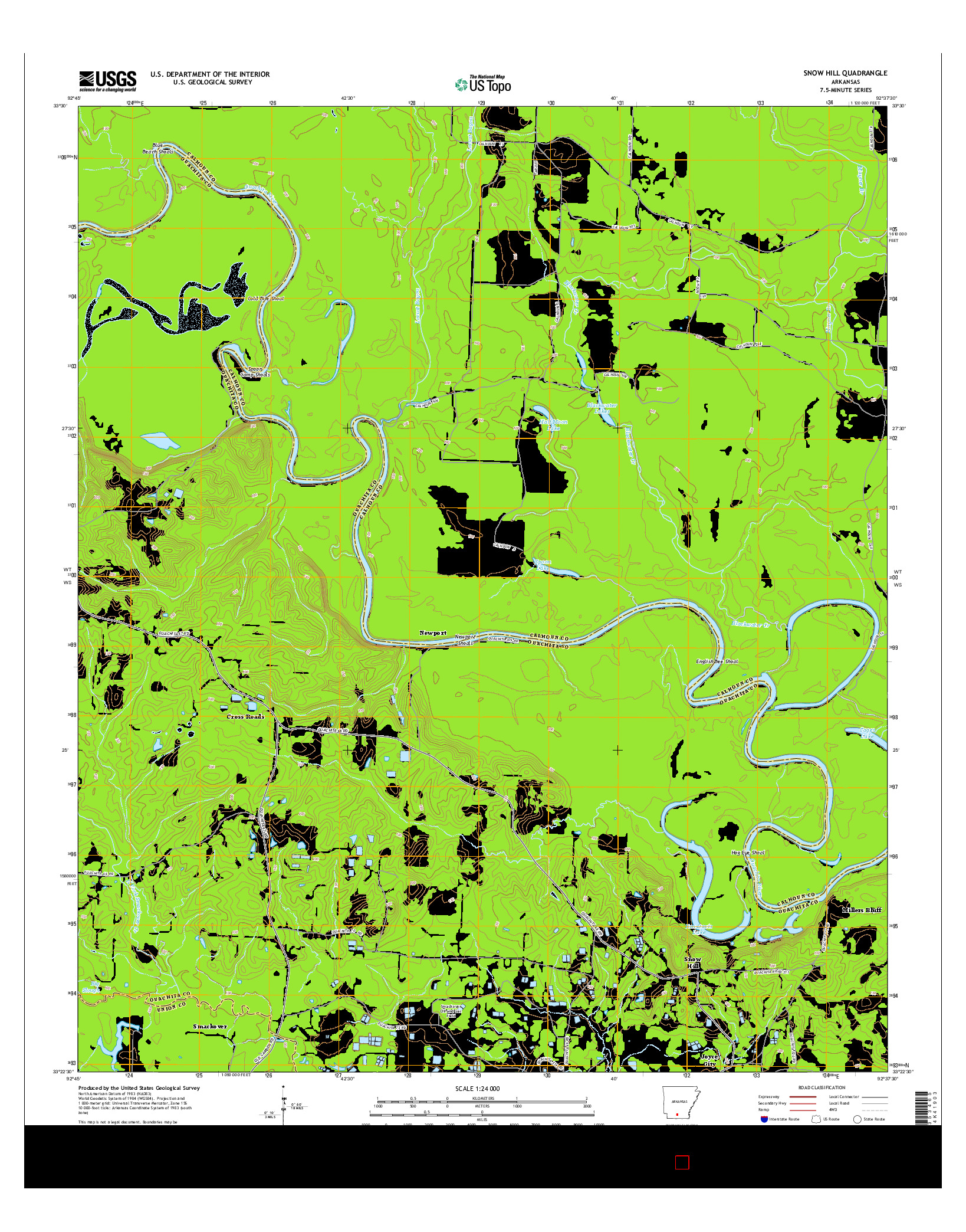 USGS US TOPO 7.5-MINUTE MAP FOR SNOW HILL, AR 2014