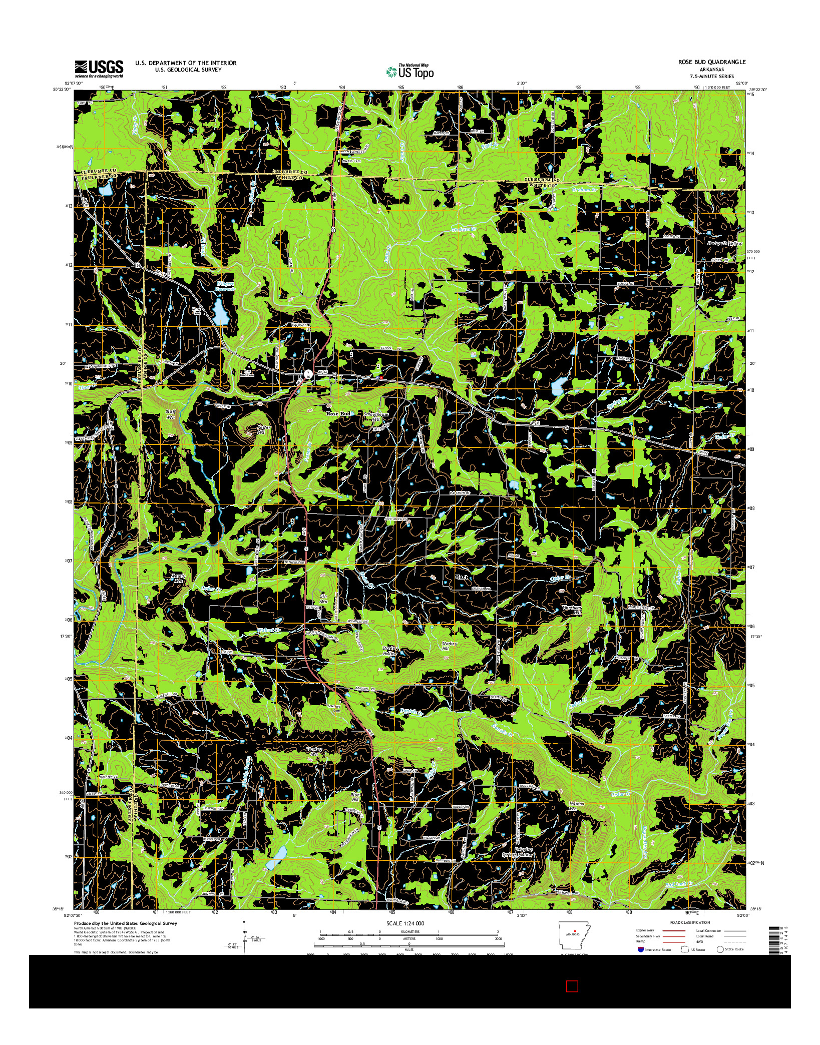 USGS US TOPO 7.5-MINUTE MAP FOR ROSE BUD, AR 2014