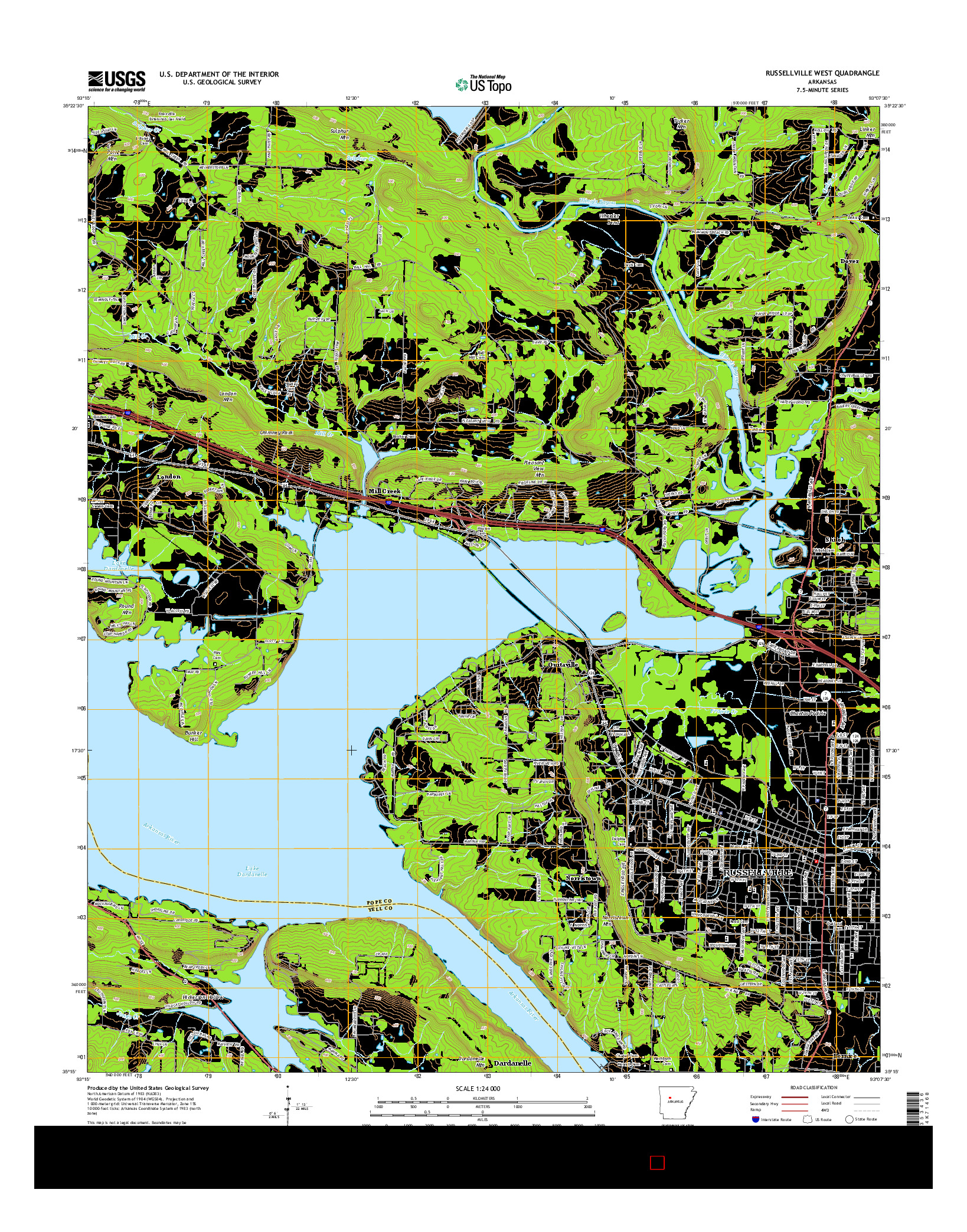 USGS US TOPO 7.5-MINUTE MAP FOR RUSSELLVILLE WEST, AR 2014