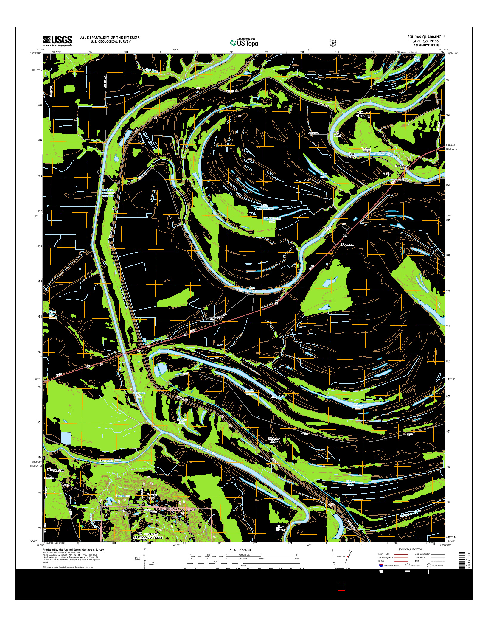 USGS US TOPO 7.5-MINUTE MAP FOR SOUDAN, AR 2014