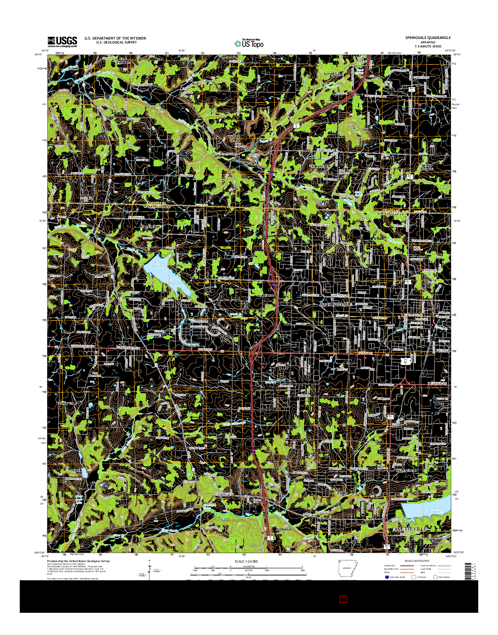 USGS US TOPO 7.5-MINUTE MAP FOR SPRINGDALE, AR 2014