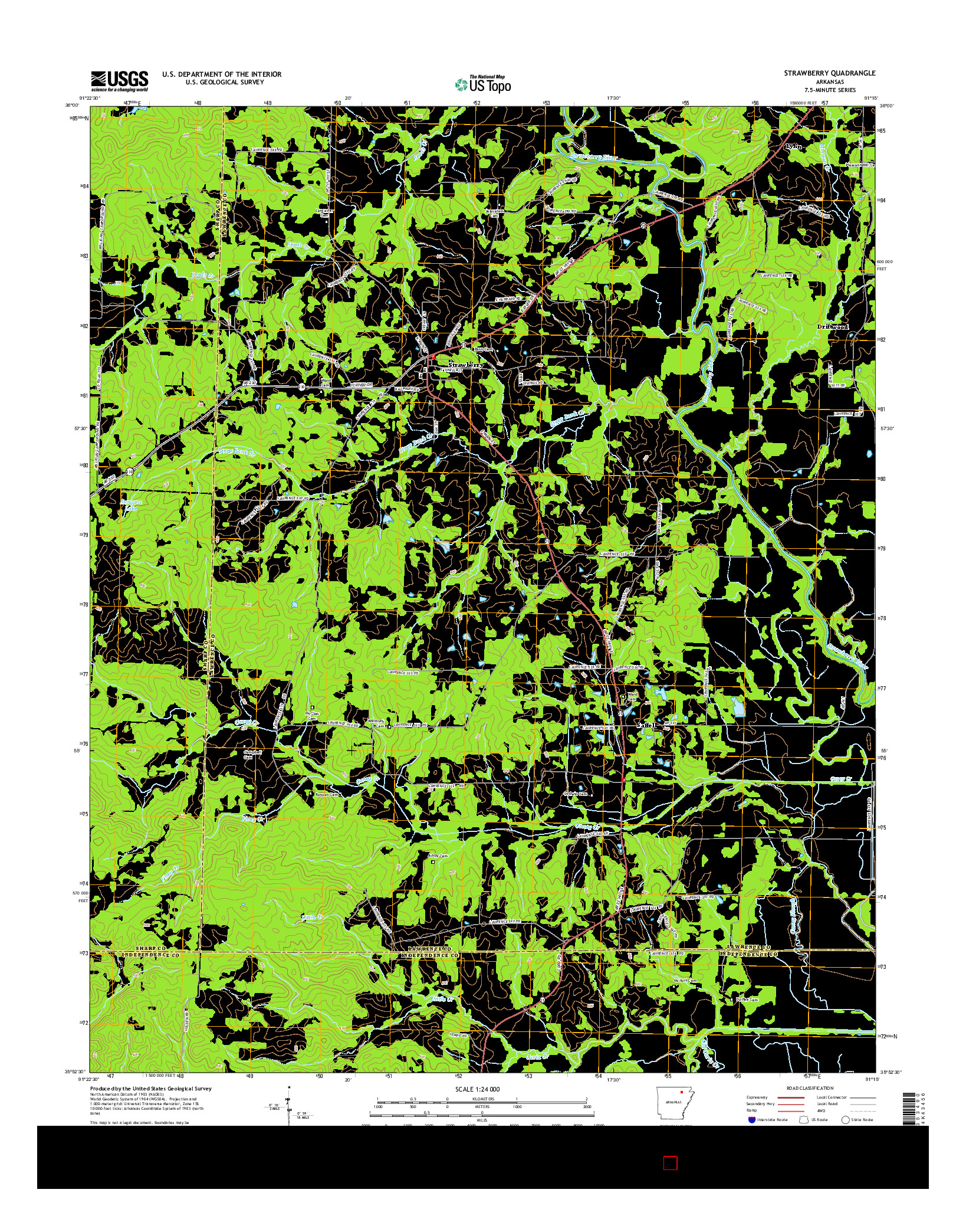 USGS US TOPO 7.5-MINUTE MAP FOR STRAWBERRY, AR 2014