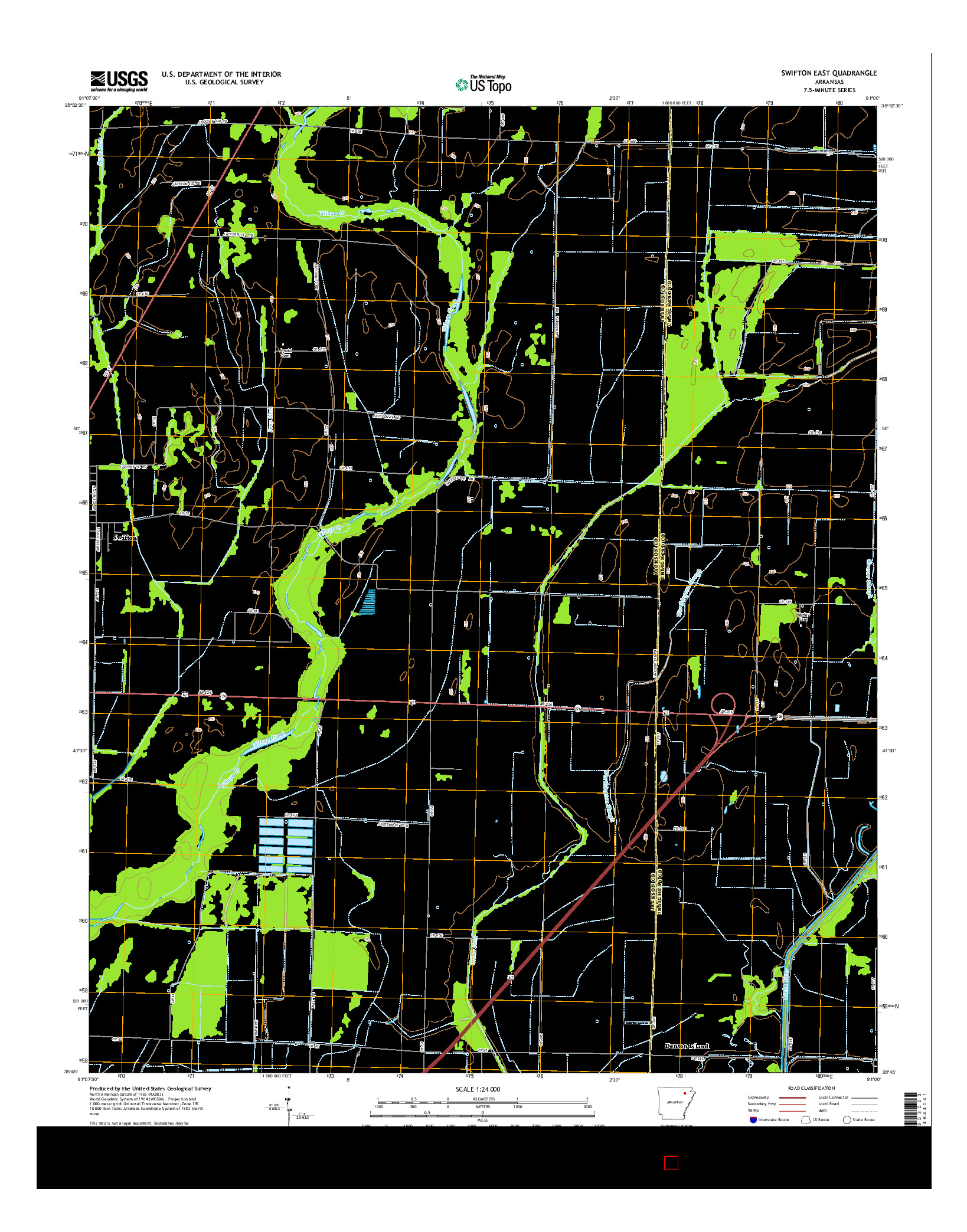 USGS US TOPO 7.5-MINUTE MAP FOR SWIFTON EAST, AR 2014