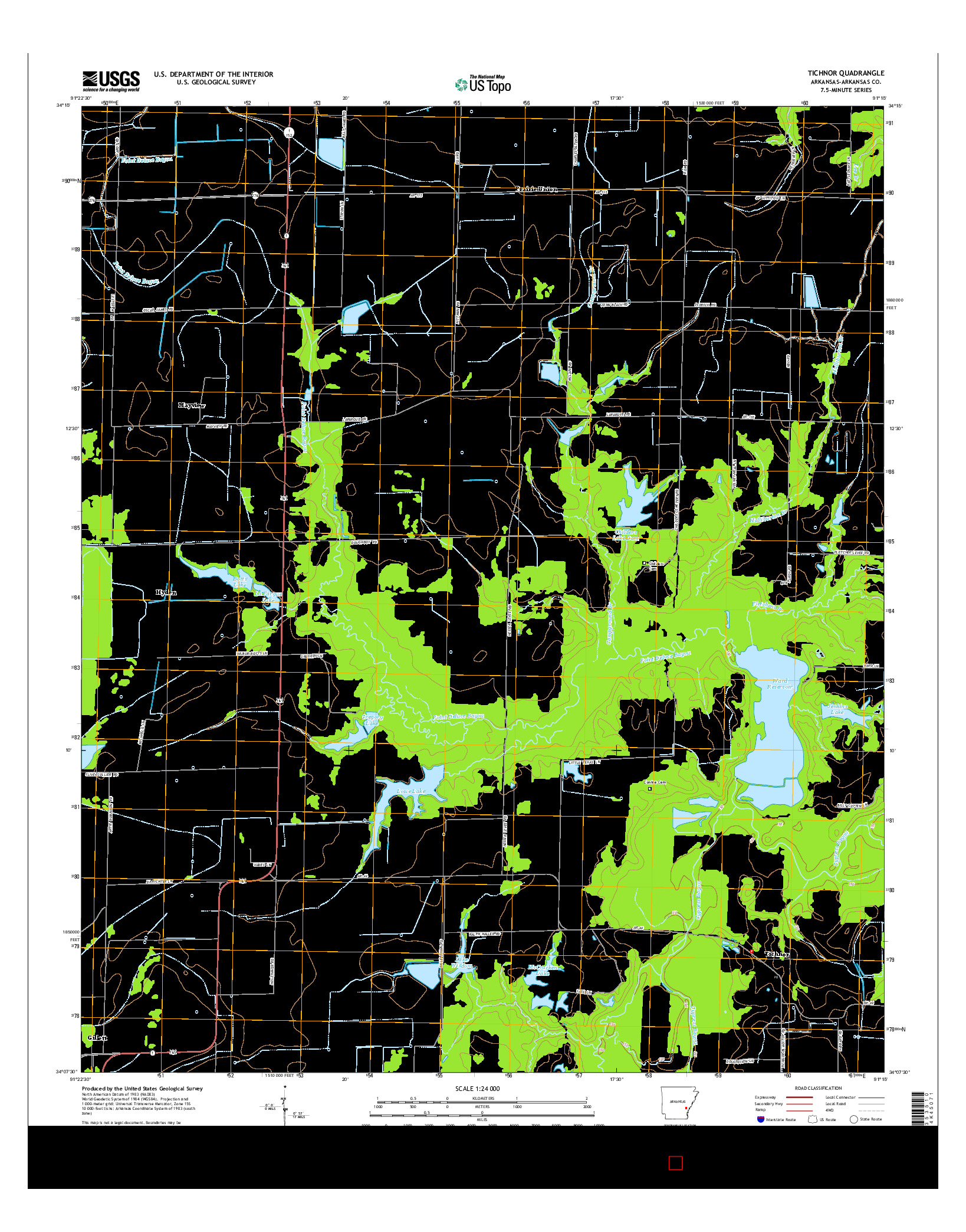USGS US TOPO 7.5-MINUTE MAP FOR TICHNOR, AR 2014
