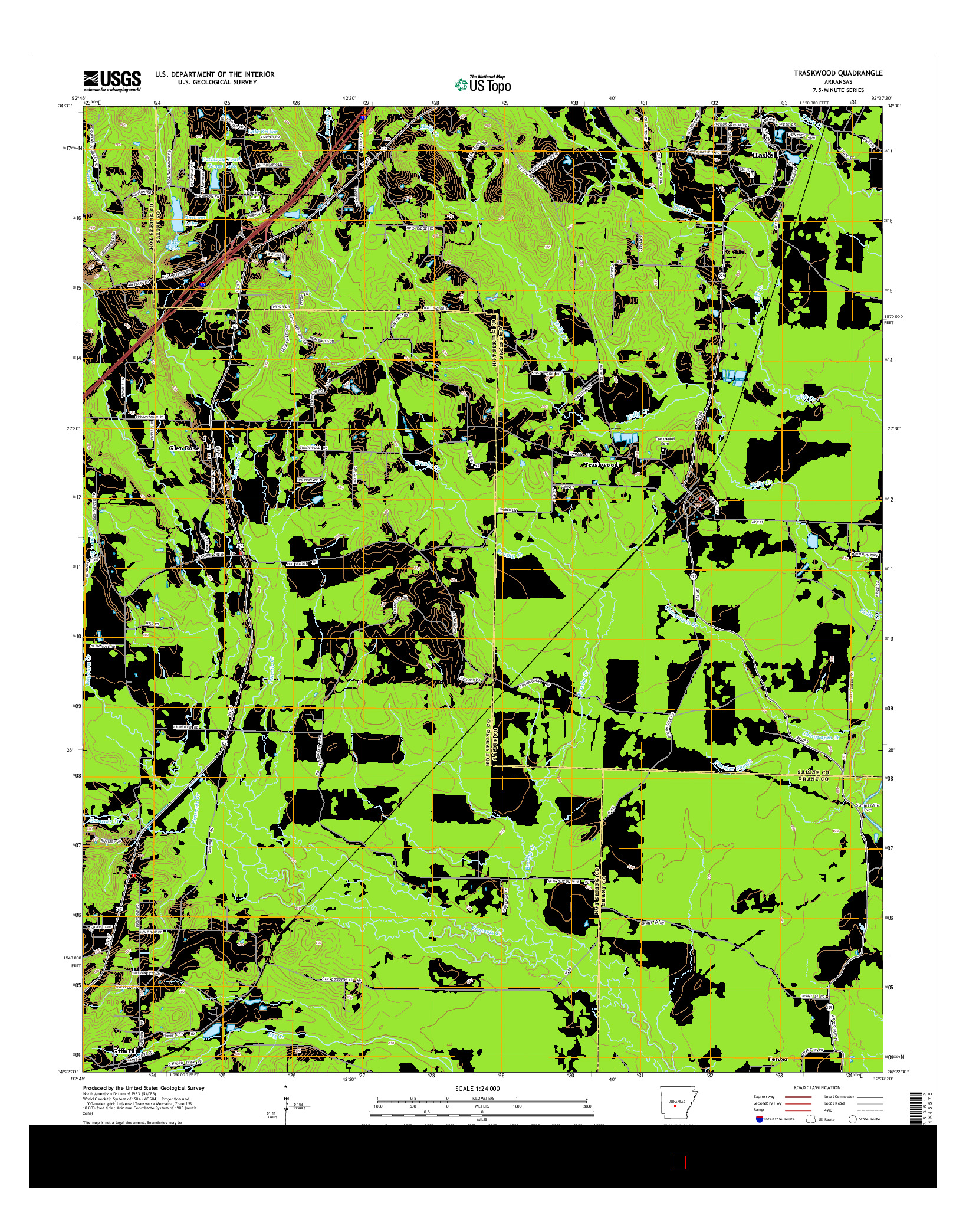 USGS US TOPO 7.5-MINUTE MAP FOR TRASKWOOD, AR 2014