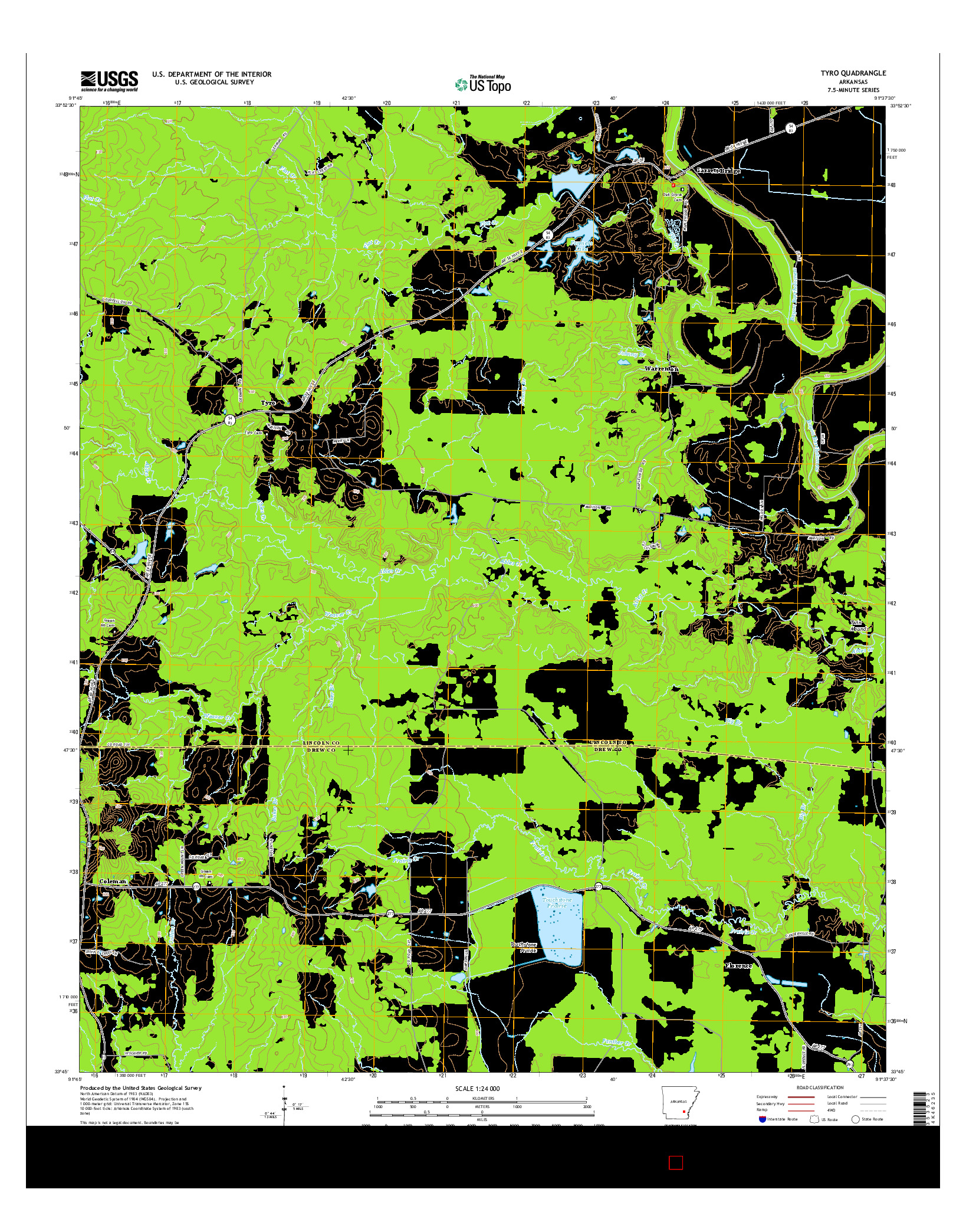 USGS US TOPO 7.5-MINUTE MAP FOR TYRO, AR 2014