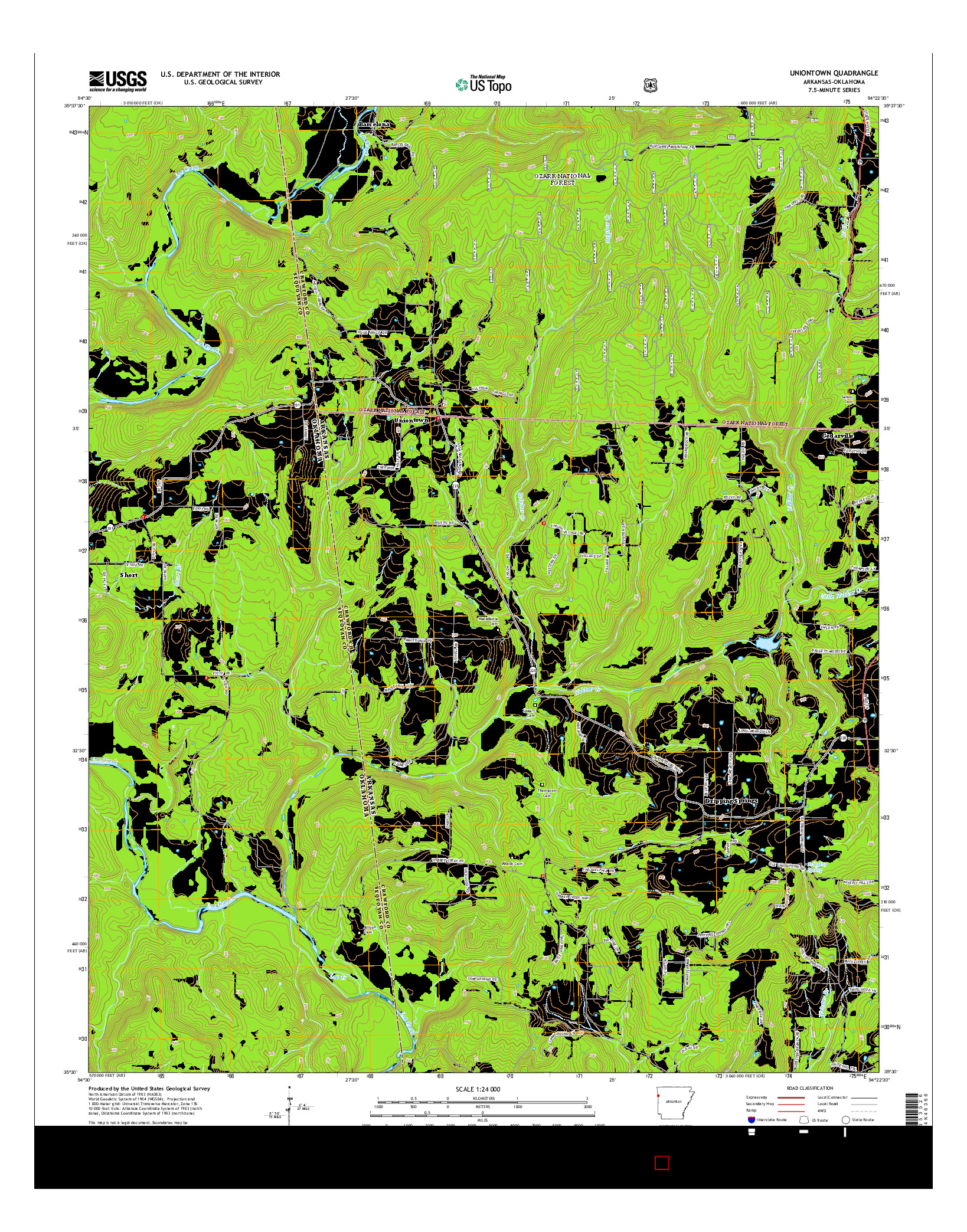 USGS US TOPO 7.5-MINUTE MAP FOR UNIONTOWN, AR-OK 2014