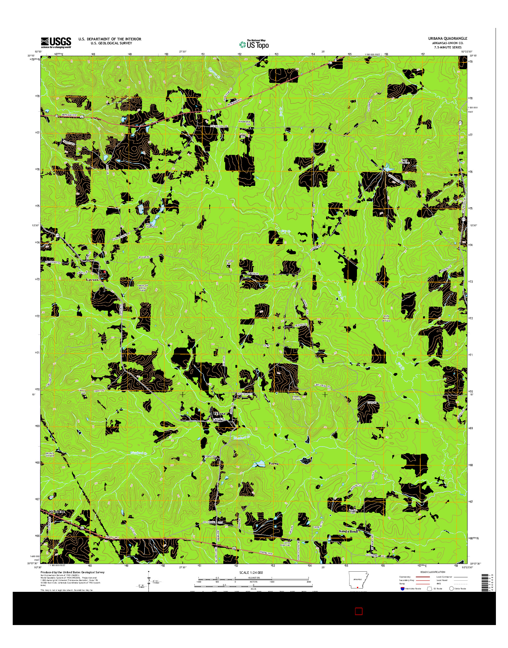USGS US TOPO 7.5-MINUTE MAP FOR URBANA, AR 2014