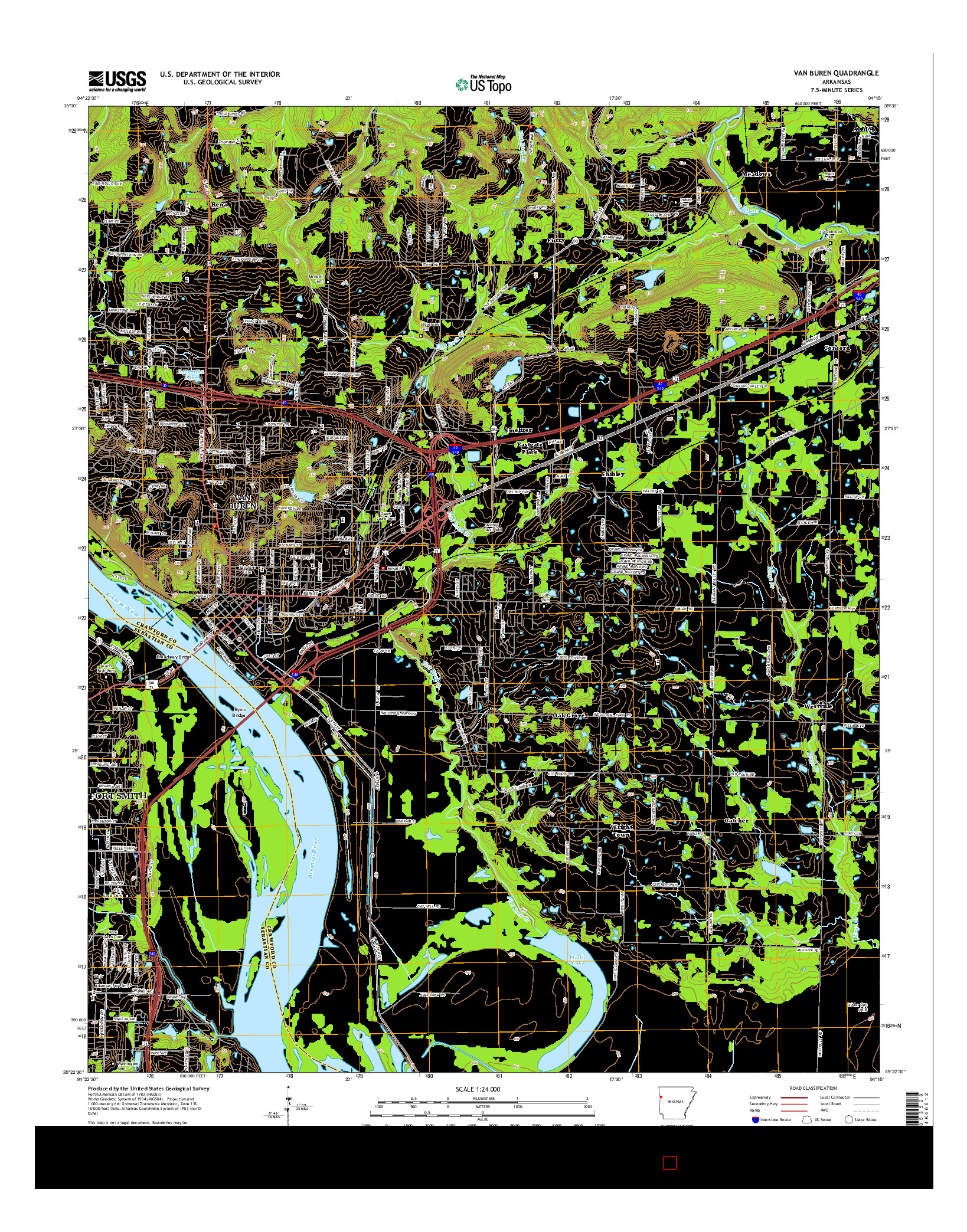 USGS US TOPO 7.5-MINUTE MAP FOR VAN BUREN, AR 2014