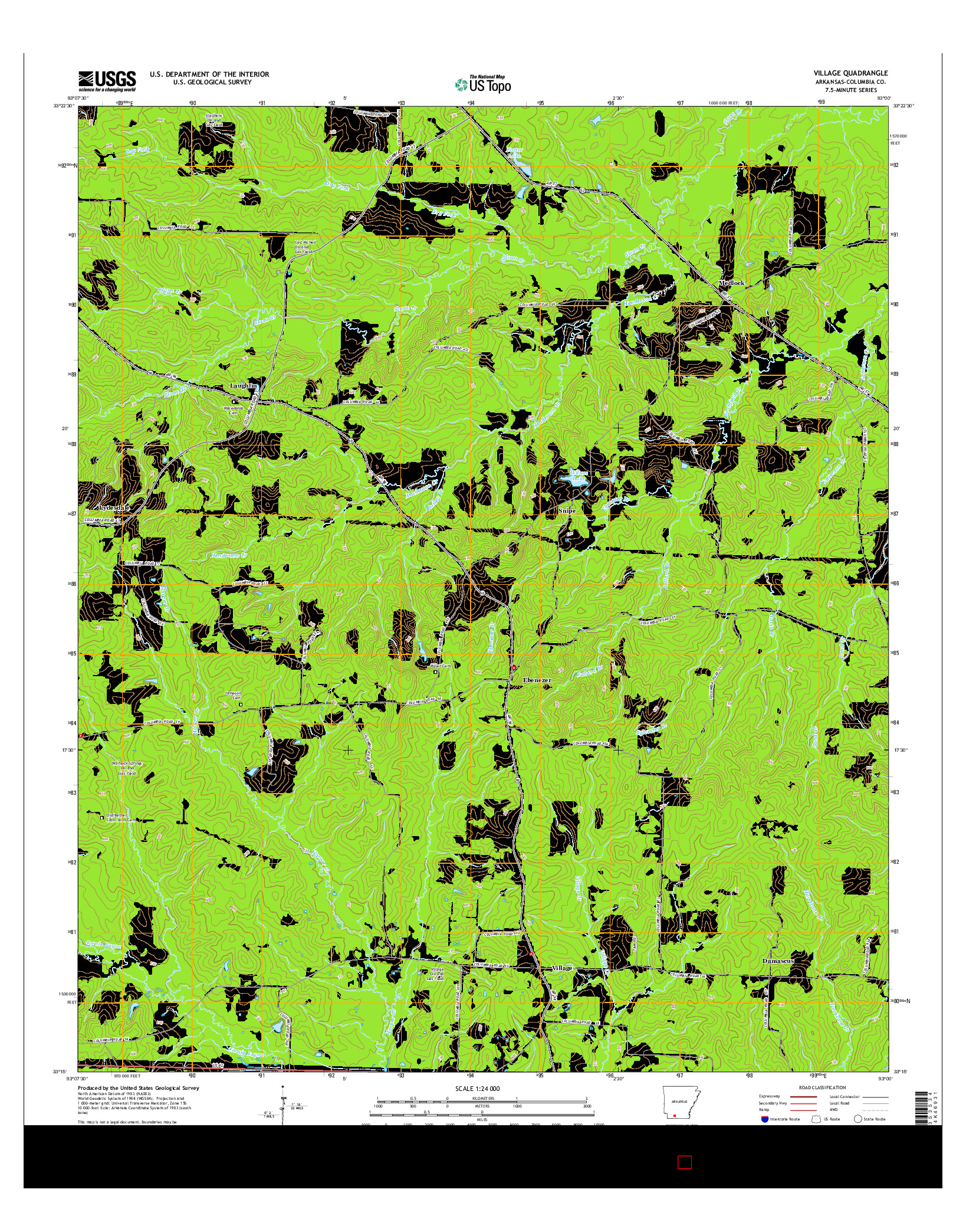 USGS US TOPO 7.5-MINUTE MAP FOR VILLAGE, AR 2014