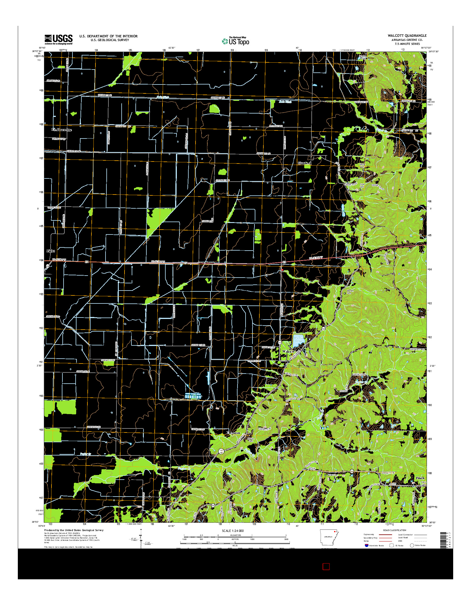 USGS US TOPO 7.5-MINUTE MAP FOR WALCOTT, AR 2014