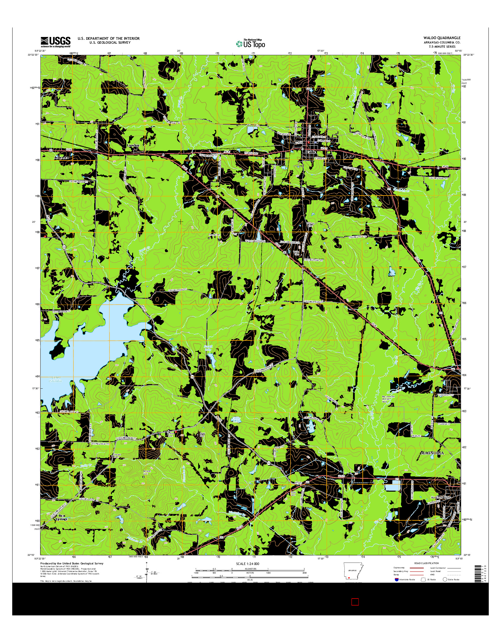 USGS US TOPO 7.5-MINUTE MAP FOR WALDO, AR 2014
