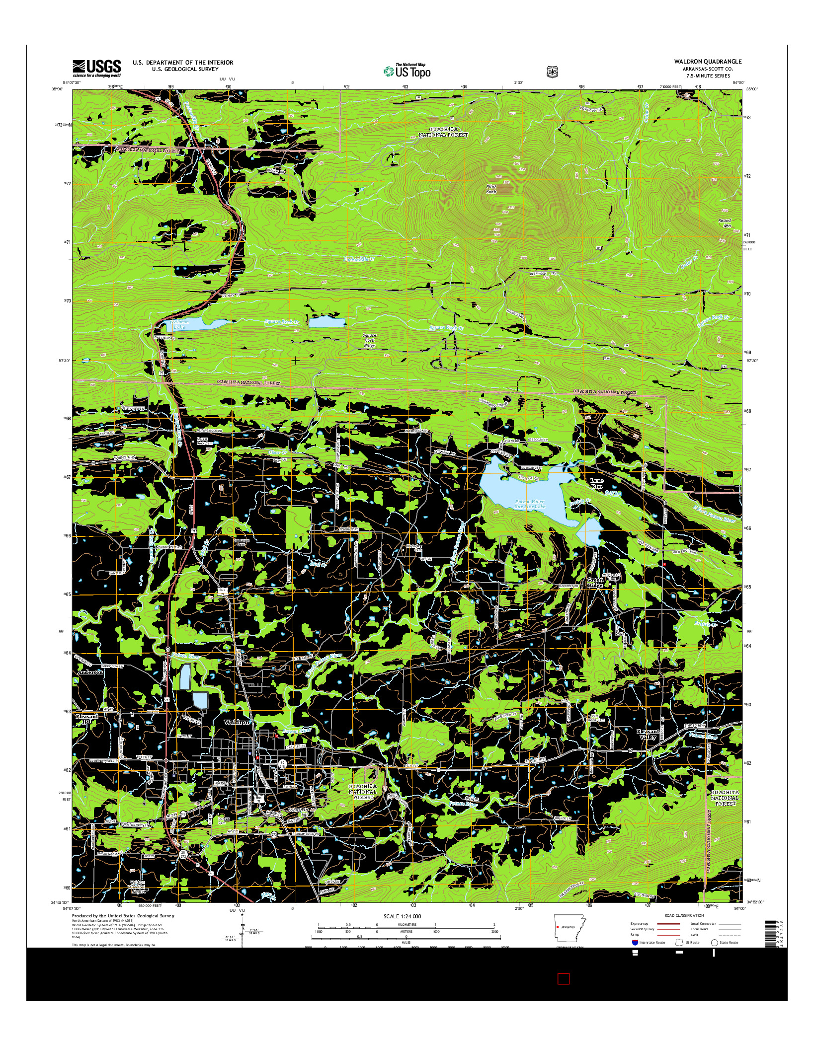 USGS US TOPO 7.5-MINUTE MAP FOR WALDRON, AR 2014