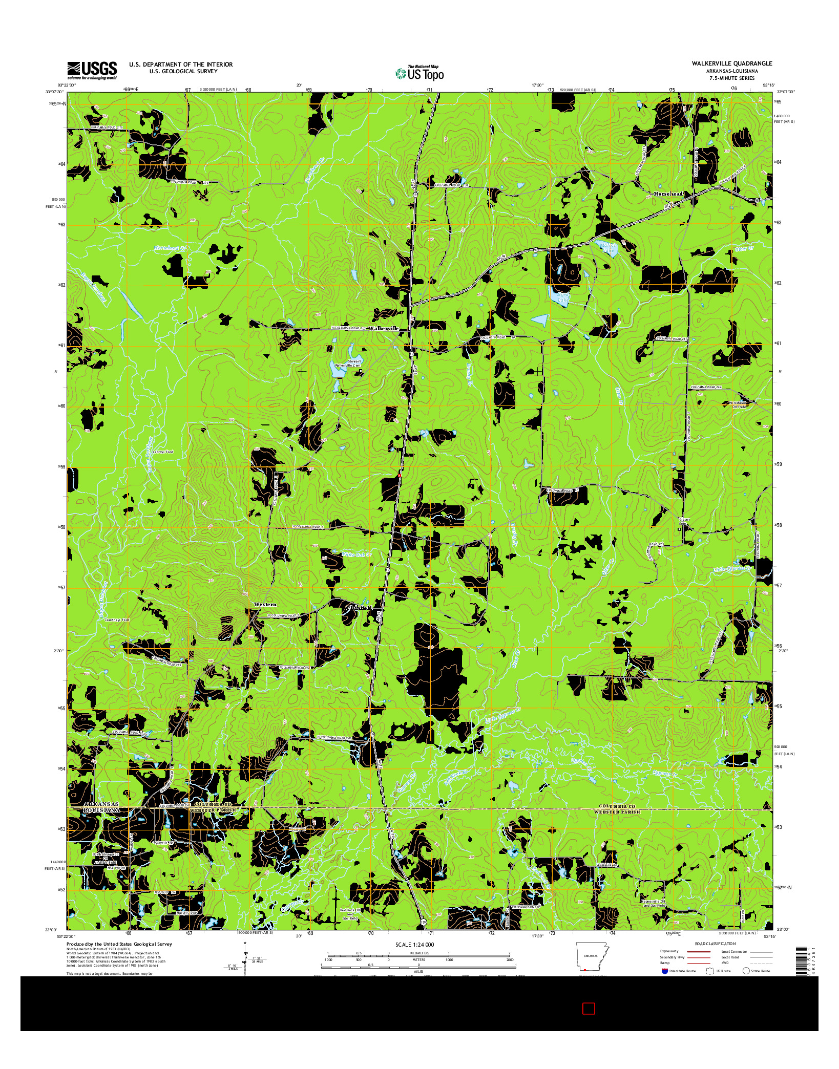 USGS US TOPO 7.5-MINUTE MAP FOR WALKERVILLE, AR-LA 2014