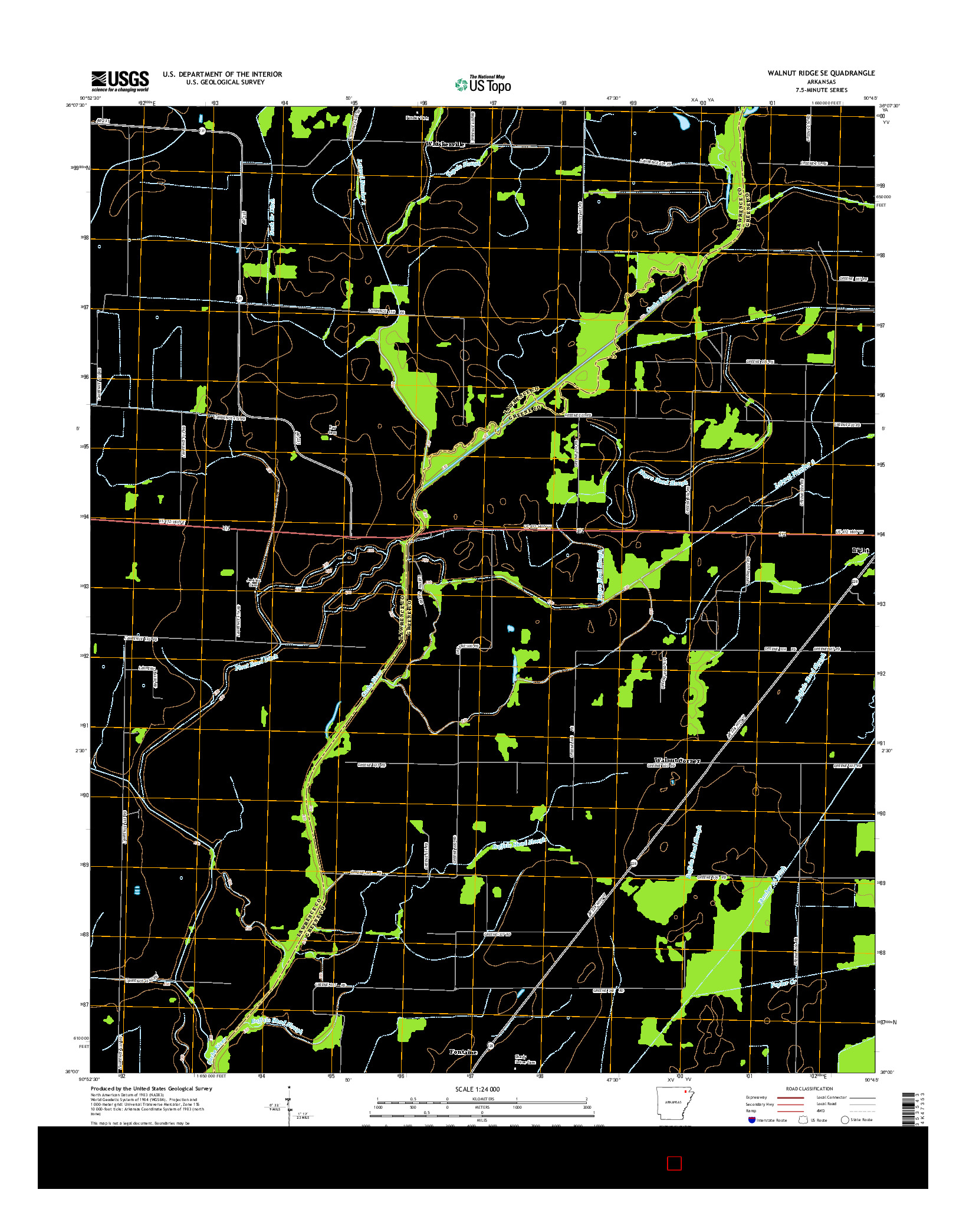 USGS US TOPO 7.5-MINUTE MAP FOR WALNUT RIDGE SE, AR 2014