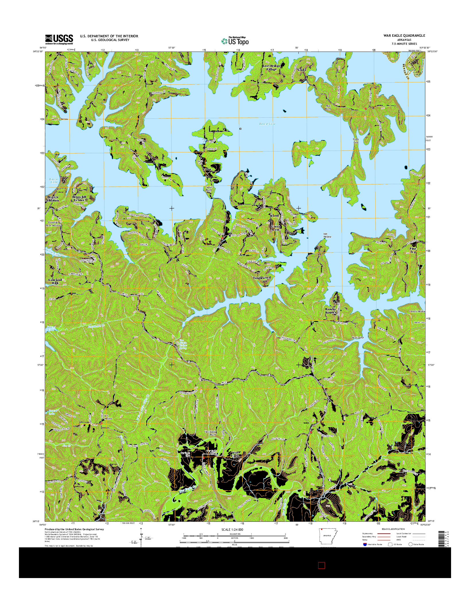 USGS US TOPO 7.5-MINUTE MAP FOR WAR EAGLE, AR 2014