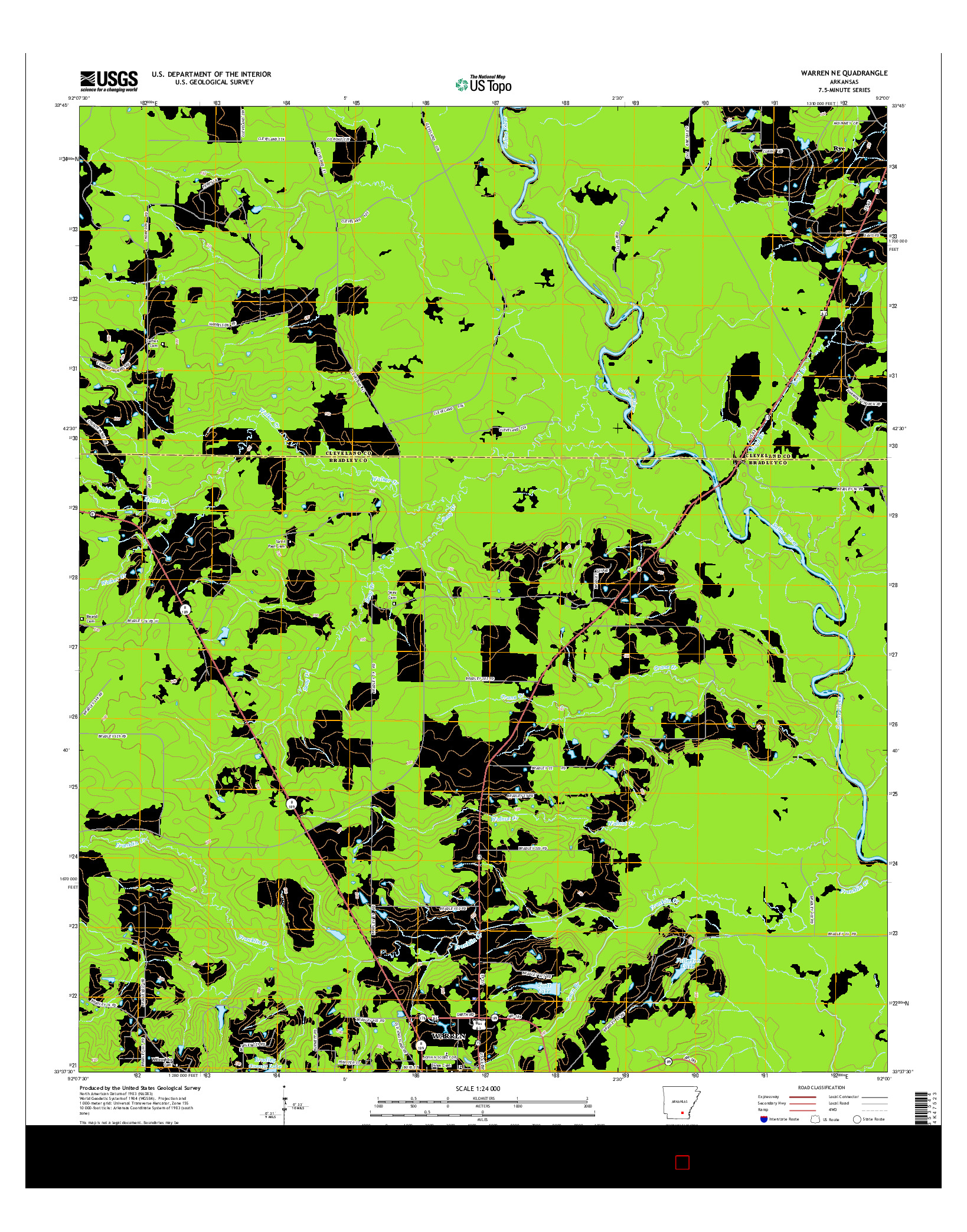 USGS US TOPO 7.5-MINUTE MAP FOR WARREN NE, AR 2014