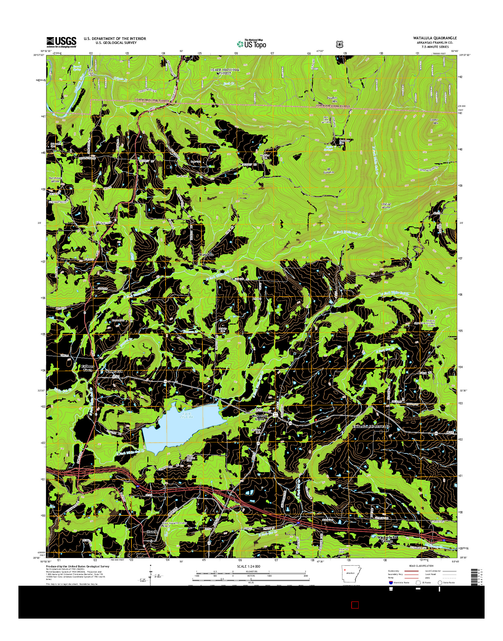 USGS US TOPO 7.5-MINUTE MAP FOR WATALULA, AR 2014