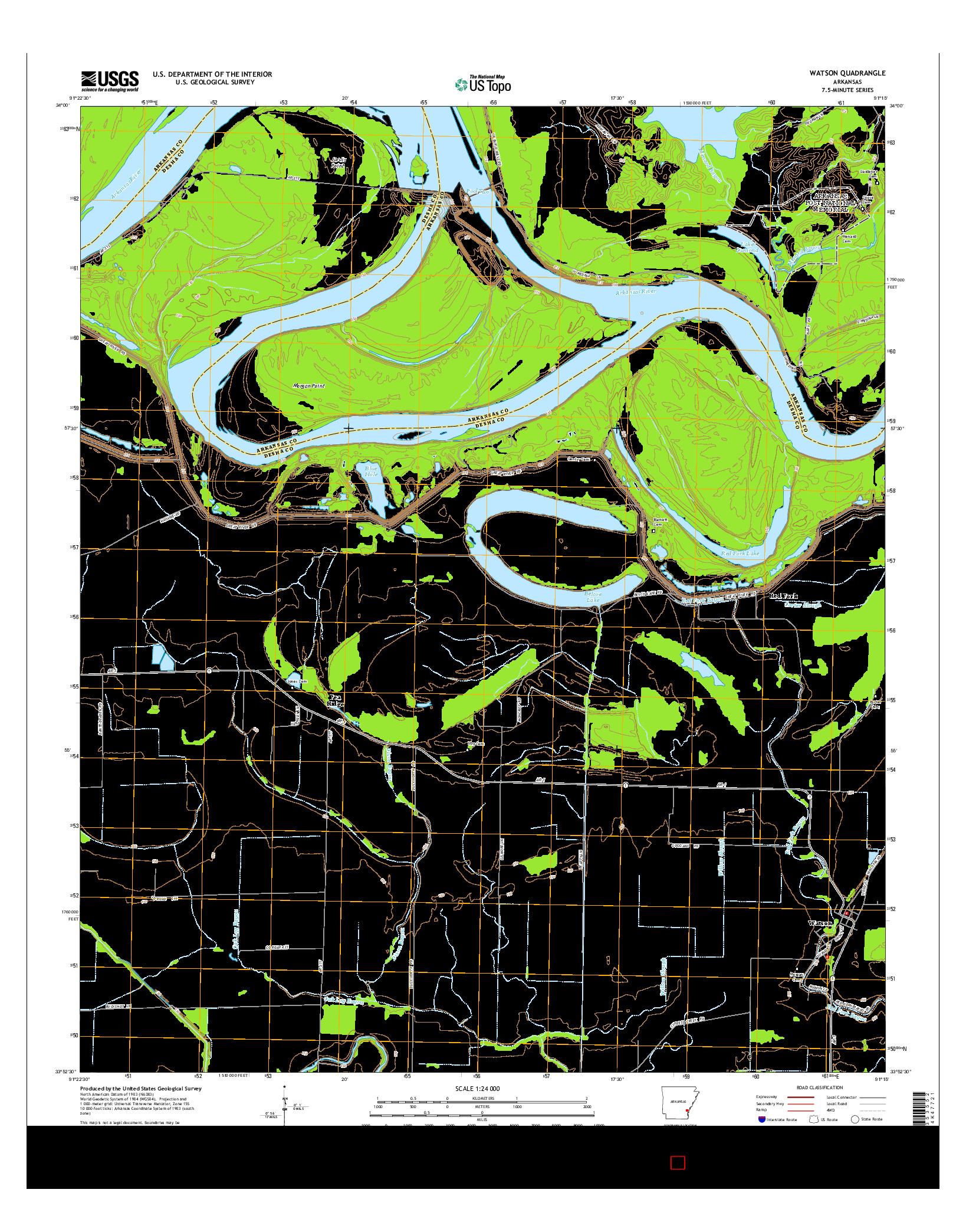 USGS US TOPO 7.5-MINUTE MAP FOR WATSON, AR 2014