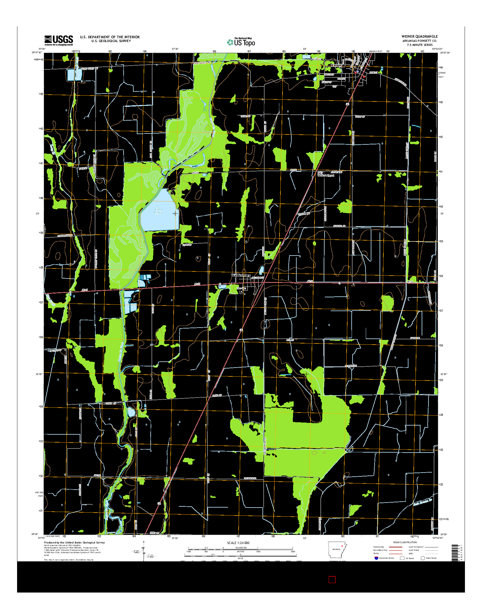 USGS US TOPO 7.5-MINUTE MAP FOR WEINER, AR 2014