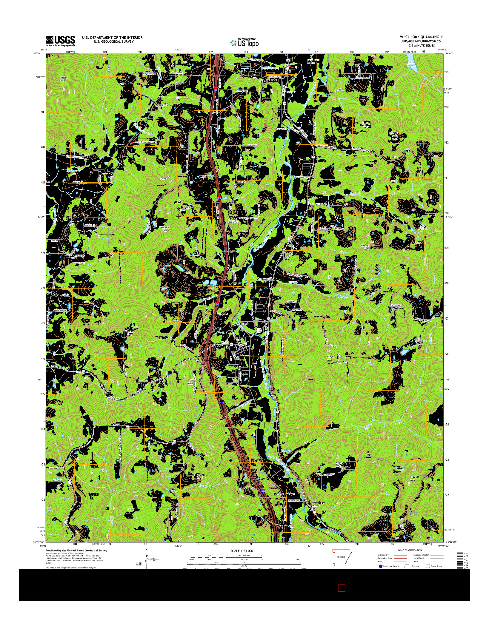 USGS US TOPO 7.5-MINUTE MAP FOR WEST FORK, AR 2014