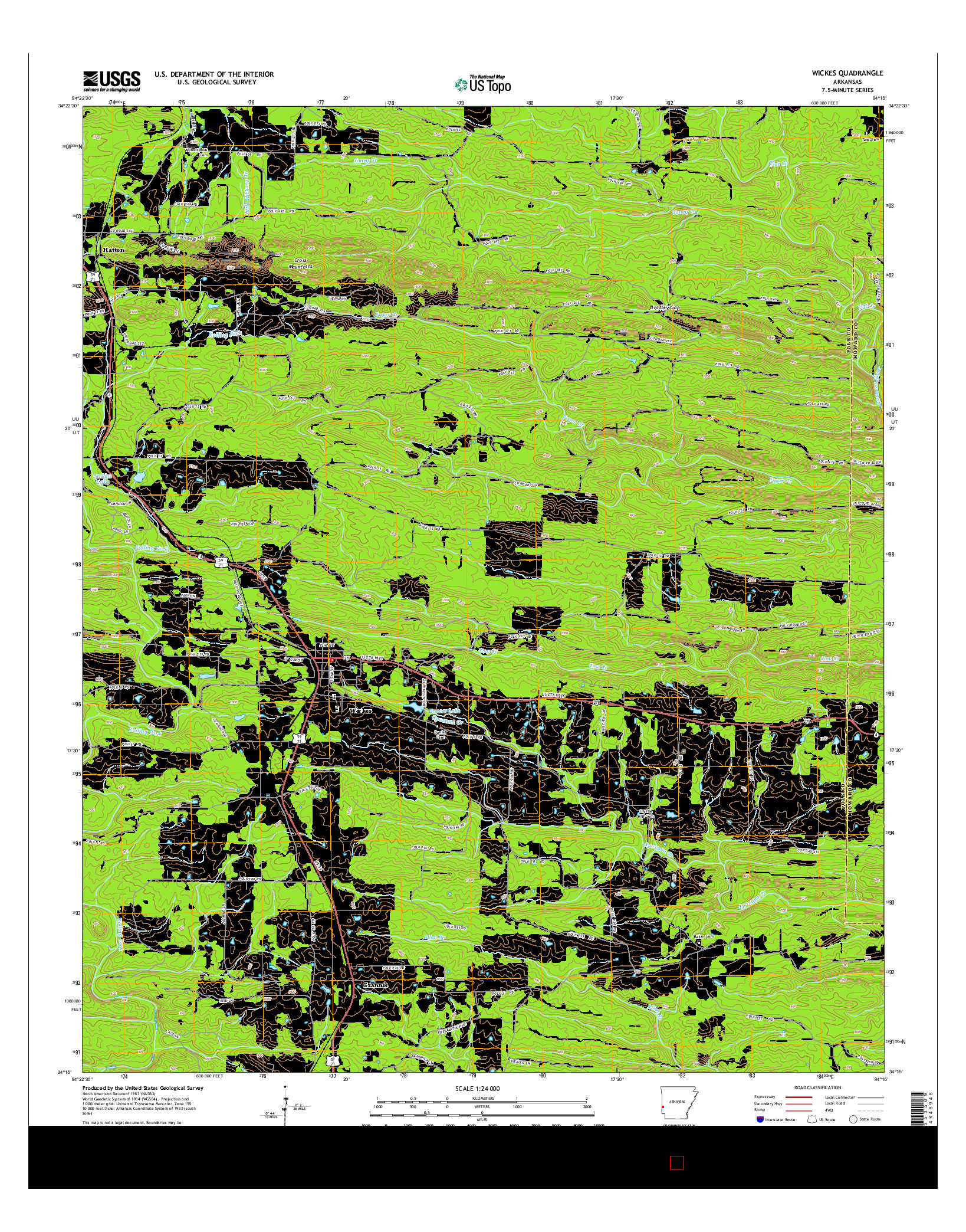 USGS US TOPO 7.5-MINUTE MAP FOR WICKES, AR 2014