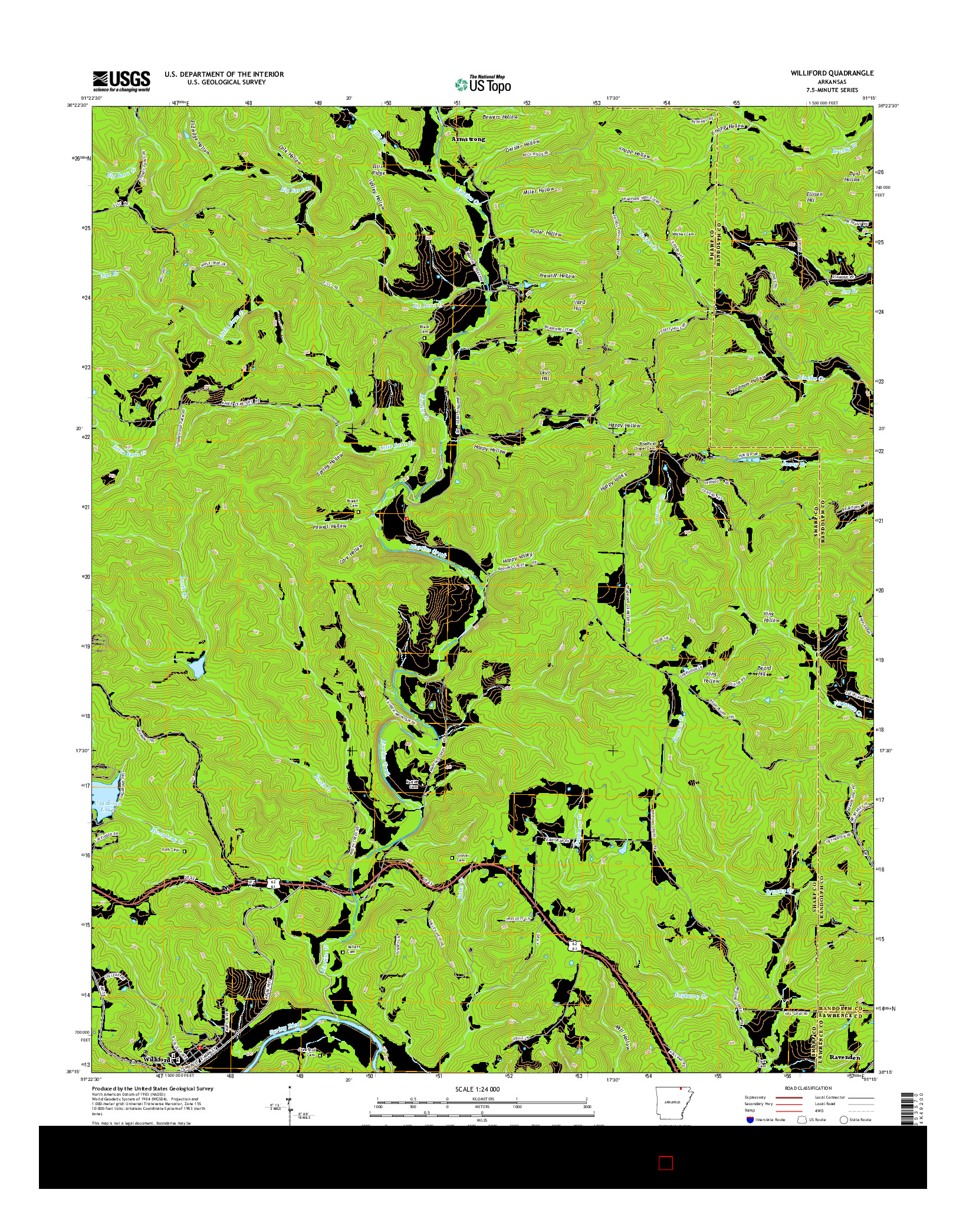 USGS US TOPO 7.5-MINUTE MAP FOR WILLIFORD, AR 2014