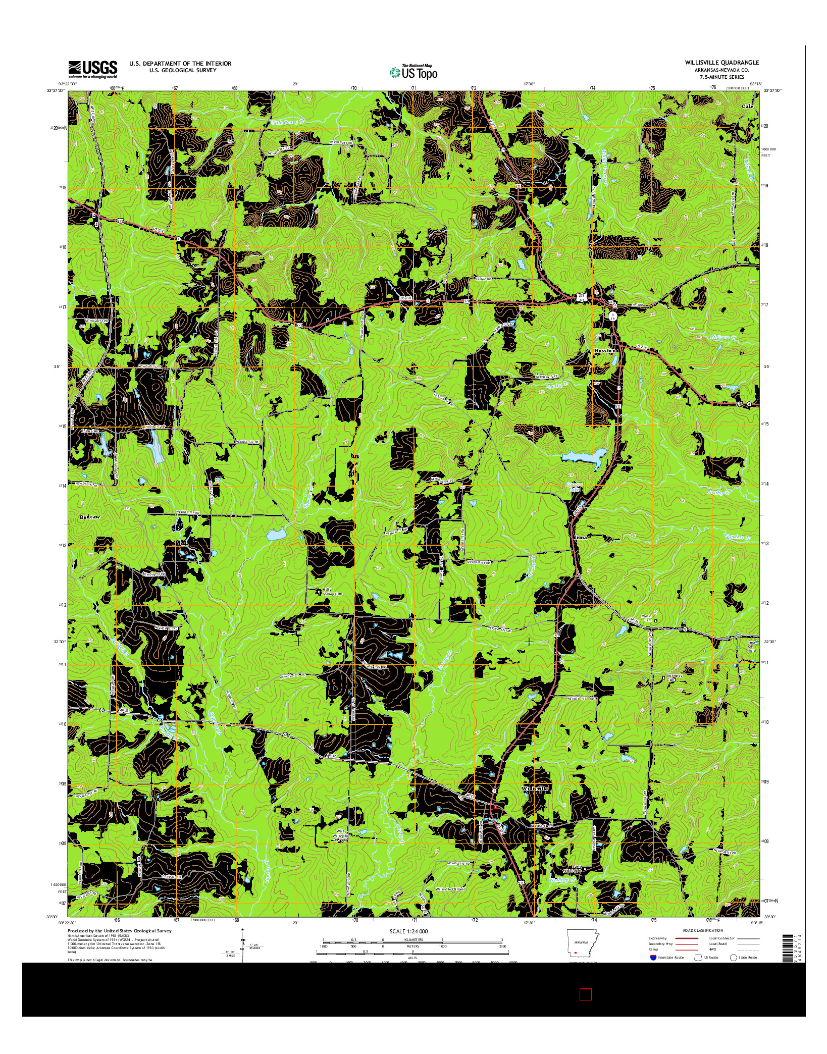 USGS US TOPO 7.5-MINUTE MAP FOR WILLISVILLE, AR 2014