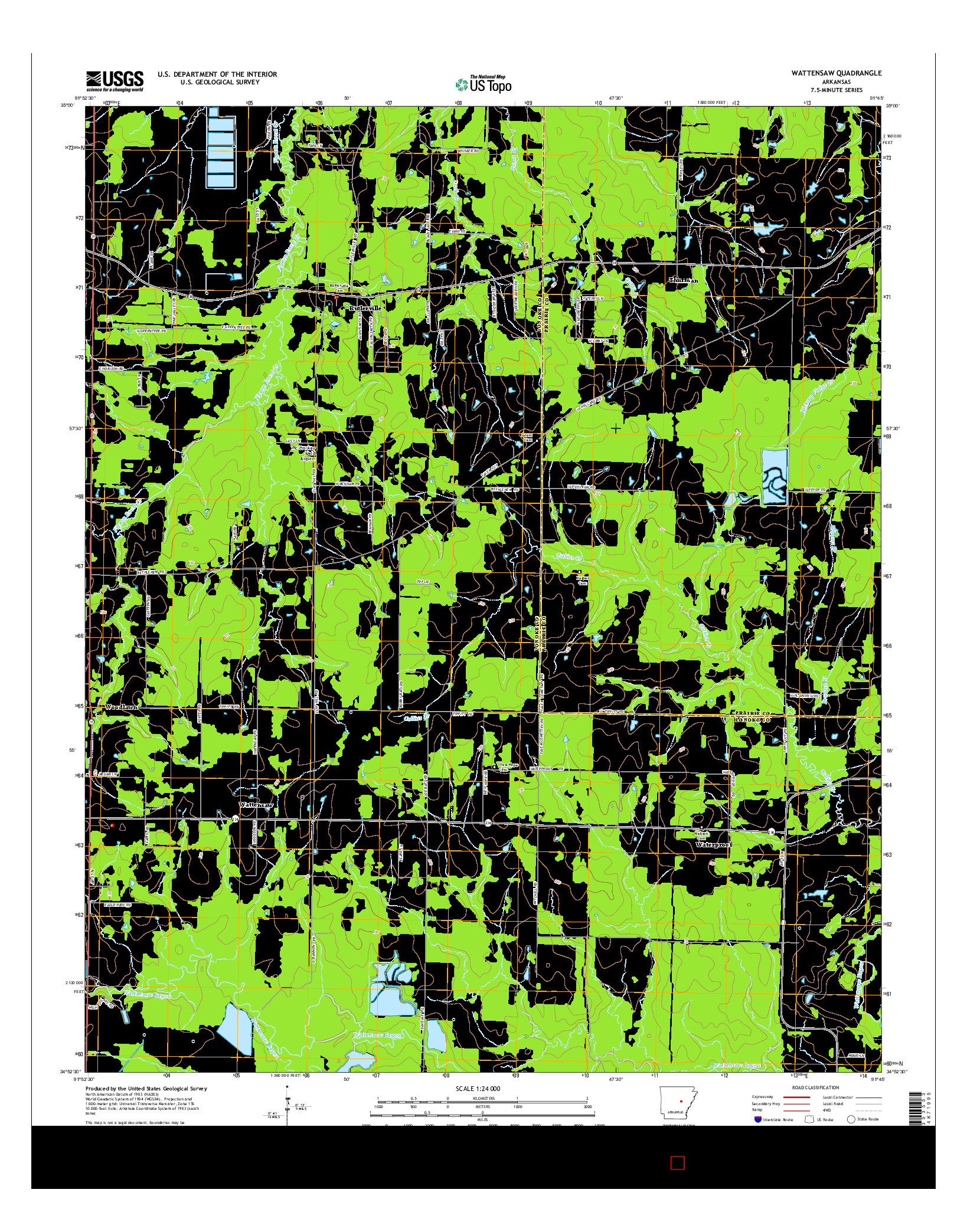 USGS US TOPO 7.5-MINUTE MAP FOR WATTENSAW, AR 2014