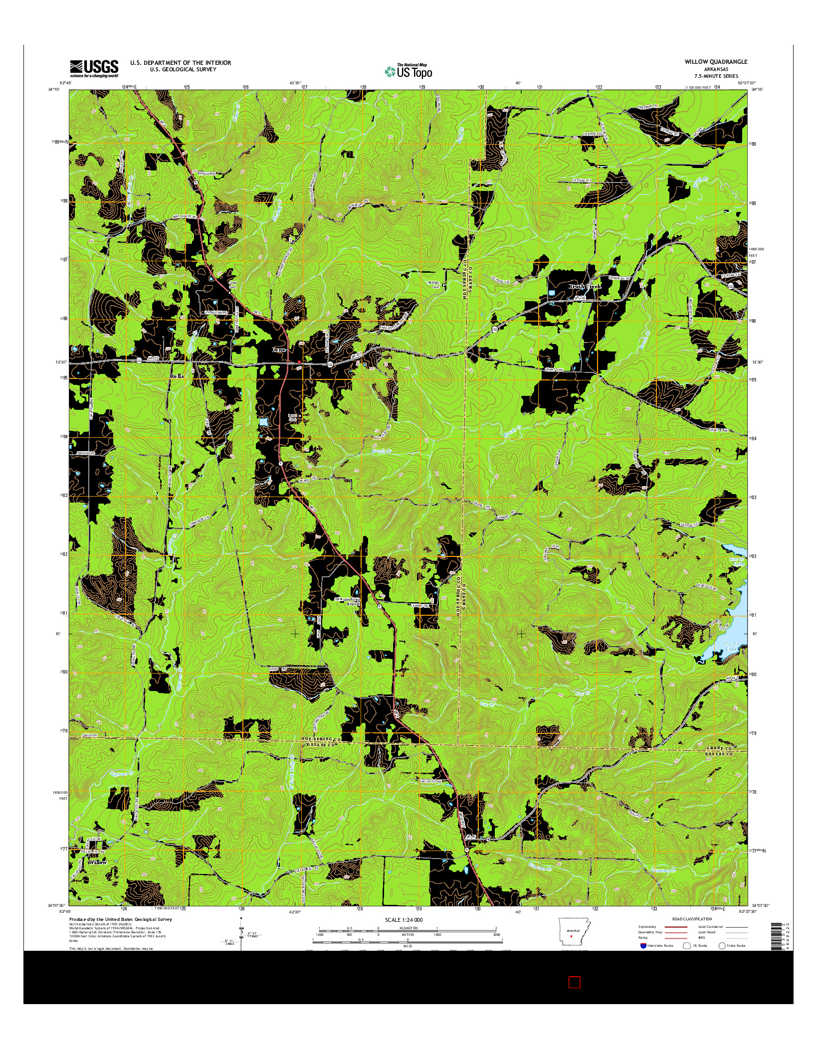 USGS US TOPO 7.5-MINUTE MAP FOR WILLOW, AR 2014