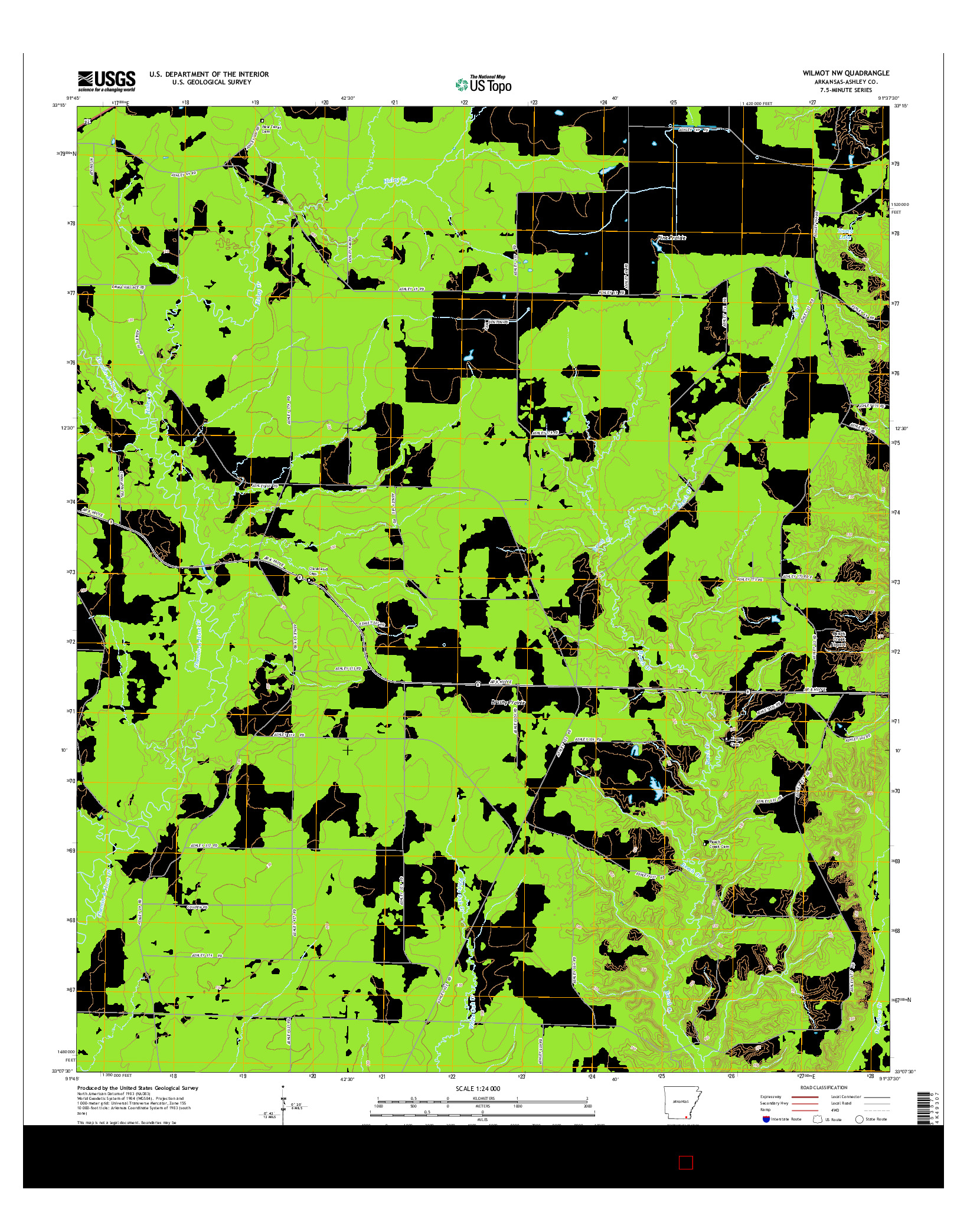 USGS US TOPO 7.5-MINUTE MAP FOR WILMOT NW, AR 2014