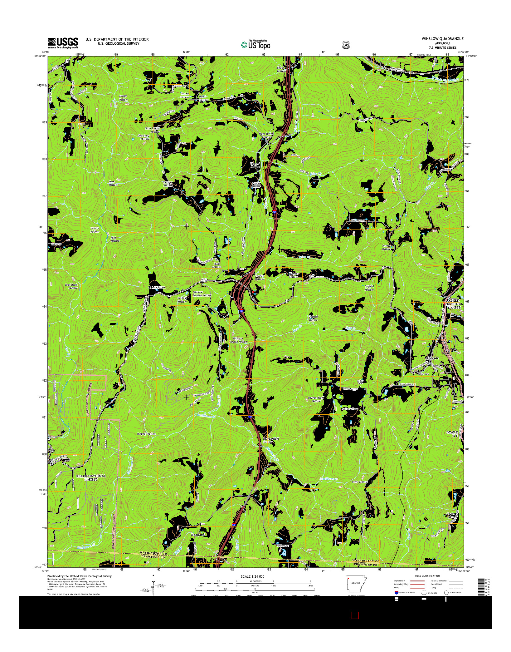 USGS US TOPO 7.5-MINUTE MAP FOR WINSLOW, AR 2014