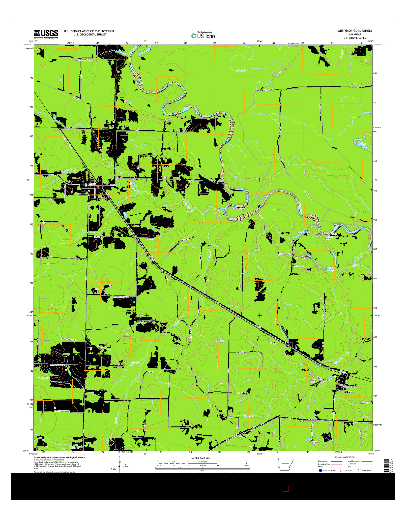 USGS US TOPO 7.5-MINUTE MAP FOR WINTHROP, AR 2014