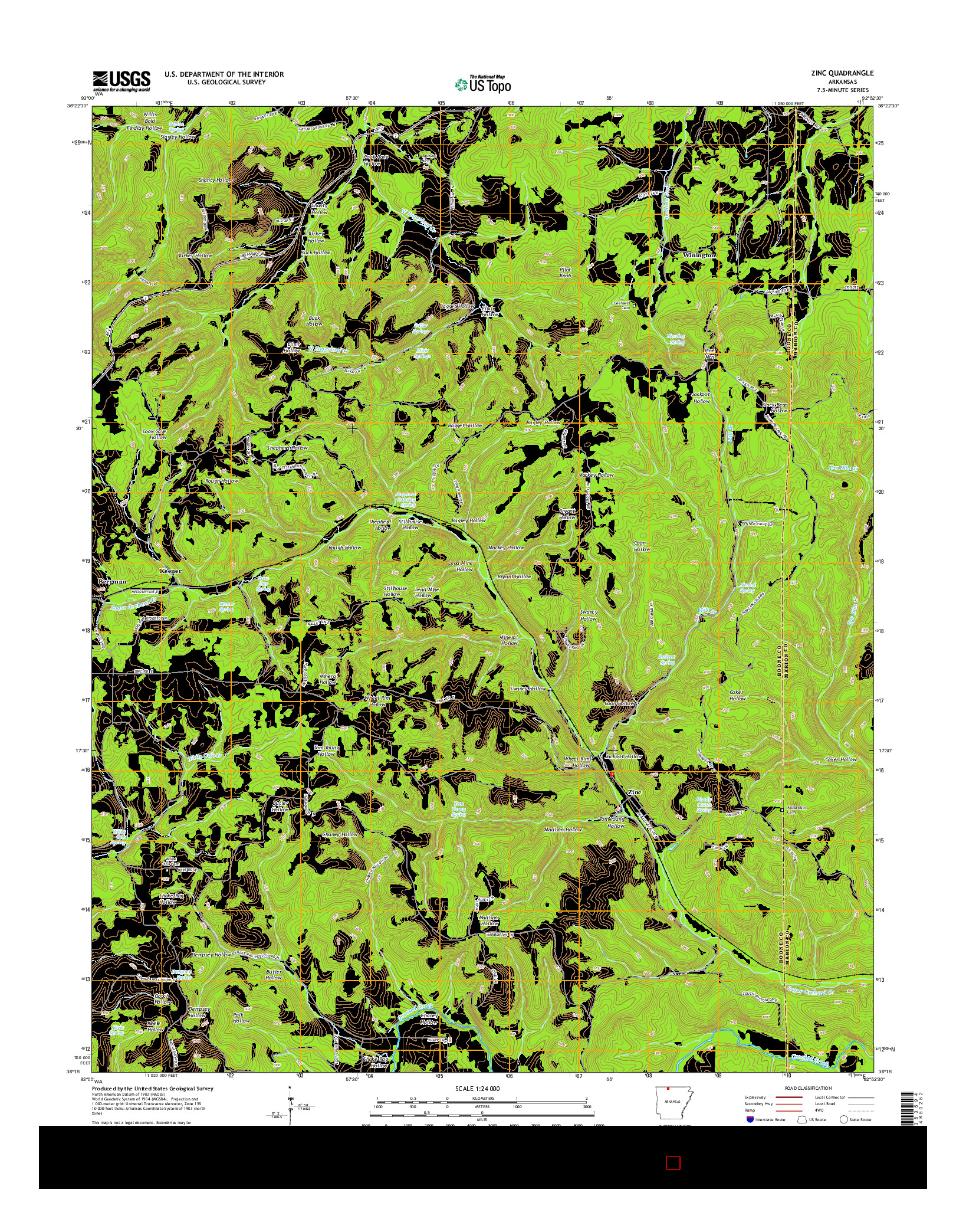 USGS US TOPO 7.5-MINUTE MAP FOR ZINC, AR 2014