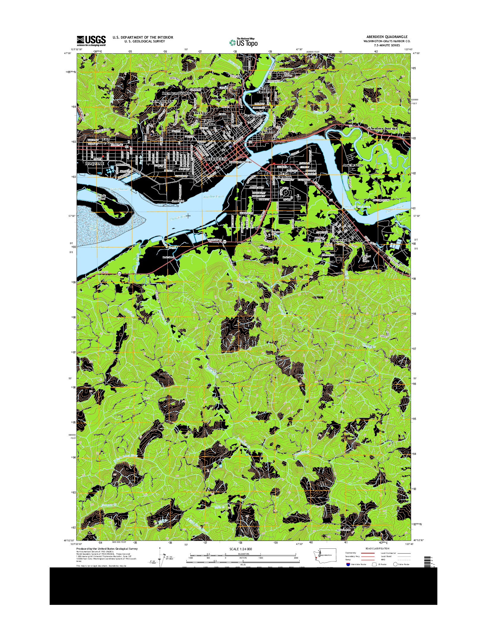 USGS US TOPO 7.5-MINUTE MAP FOR ABERDEEN, WA 2014